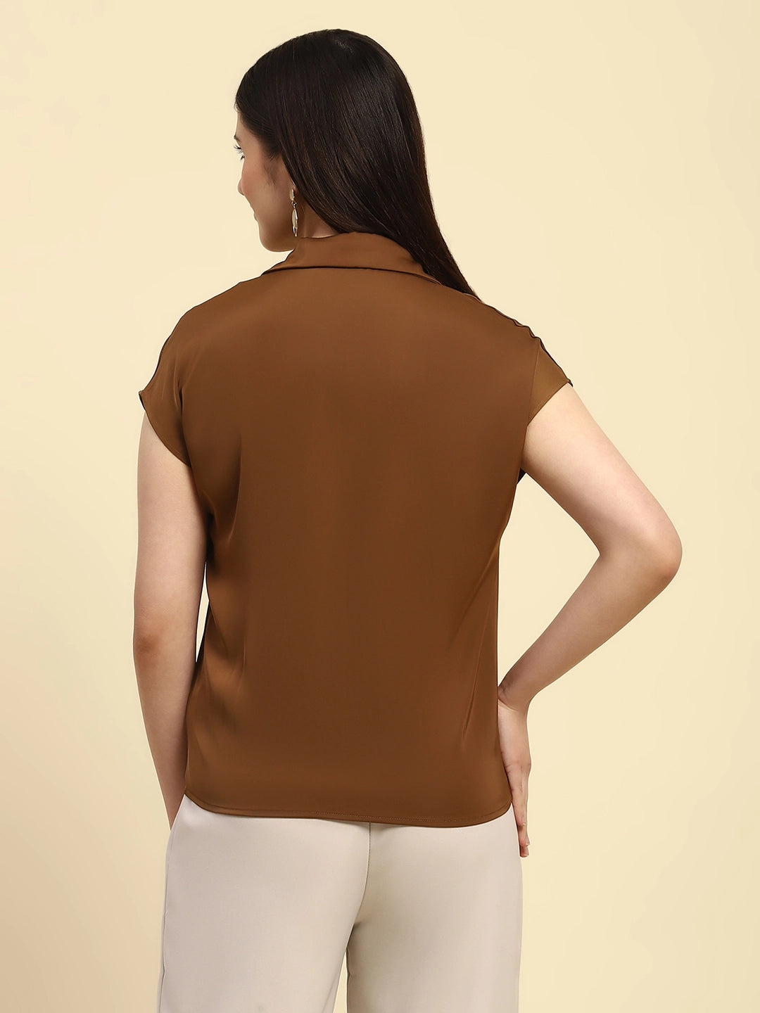 Brown Solid Satin Loose Fit Formal Shirt - Global Republic