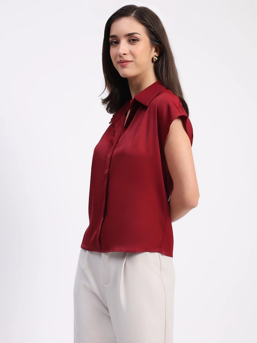 Garnet Solid Satin Loose Fit Formal Shirt - Global Republic