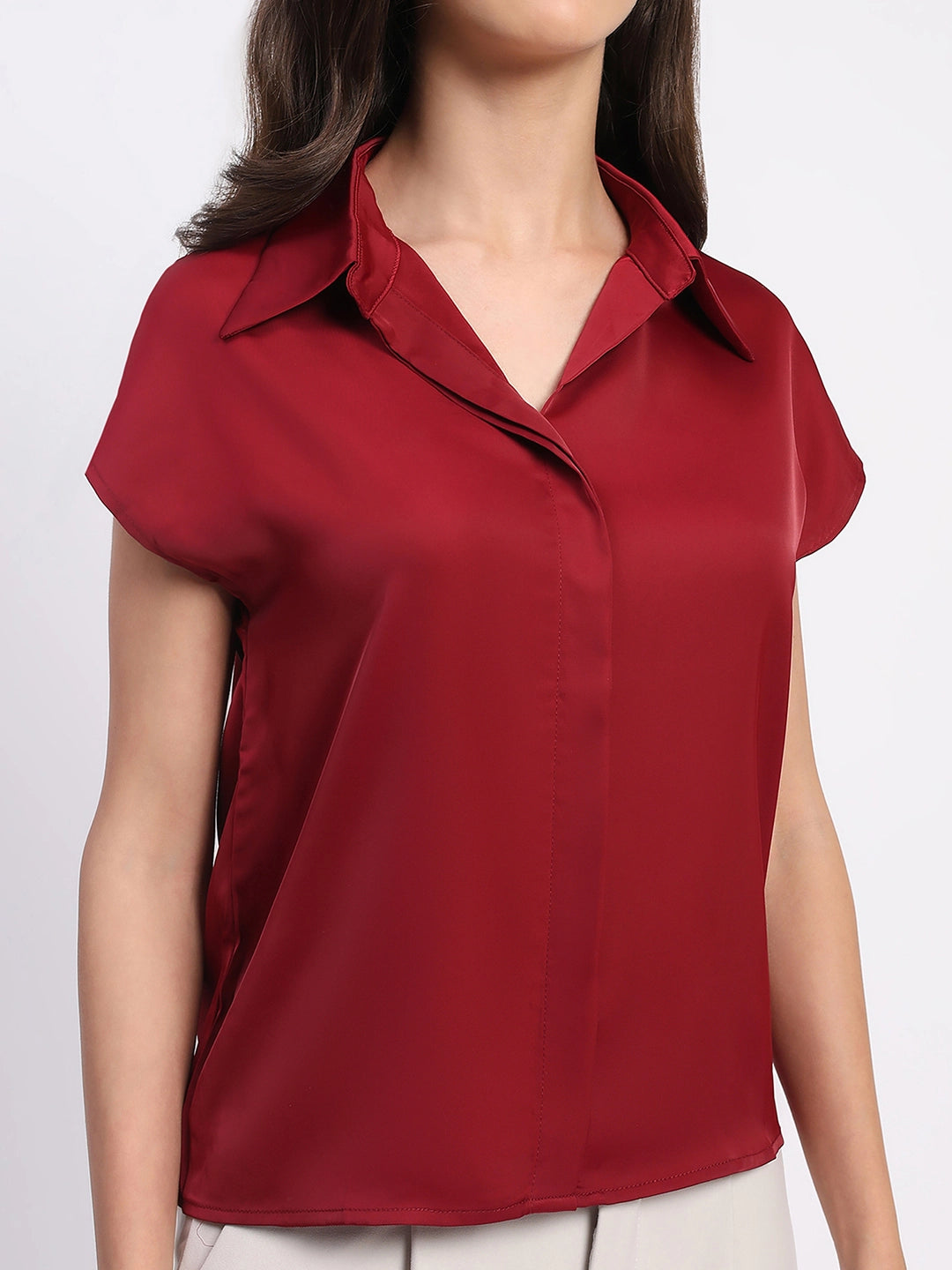 Garnet Solid Satin Loose Fit Formal Shirt - Global Republic