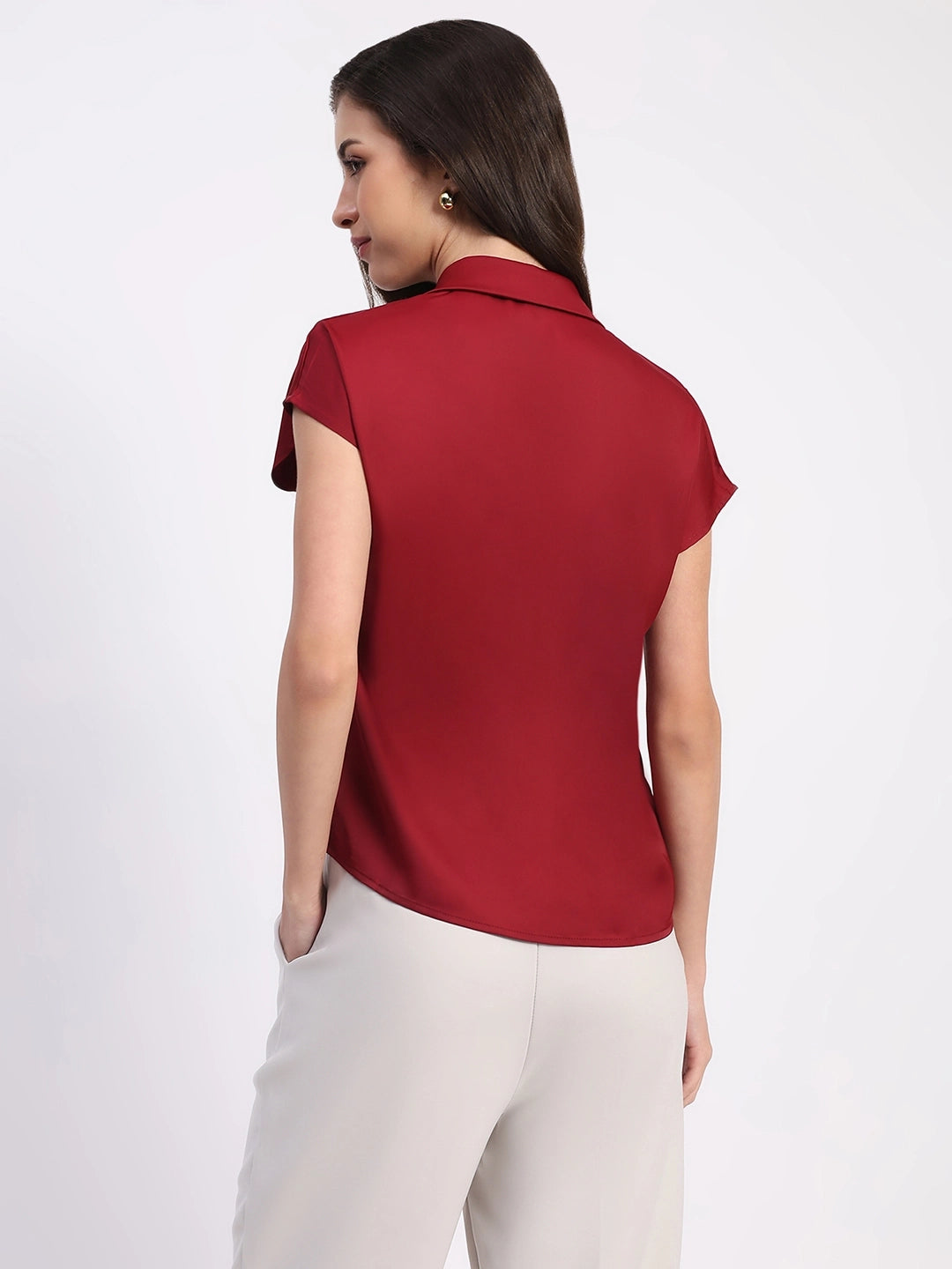 Garnet Solid Satin Loose Fit Formal Shirt - Global Republic