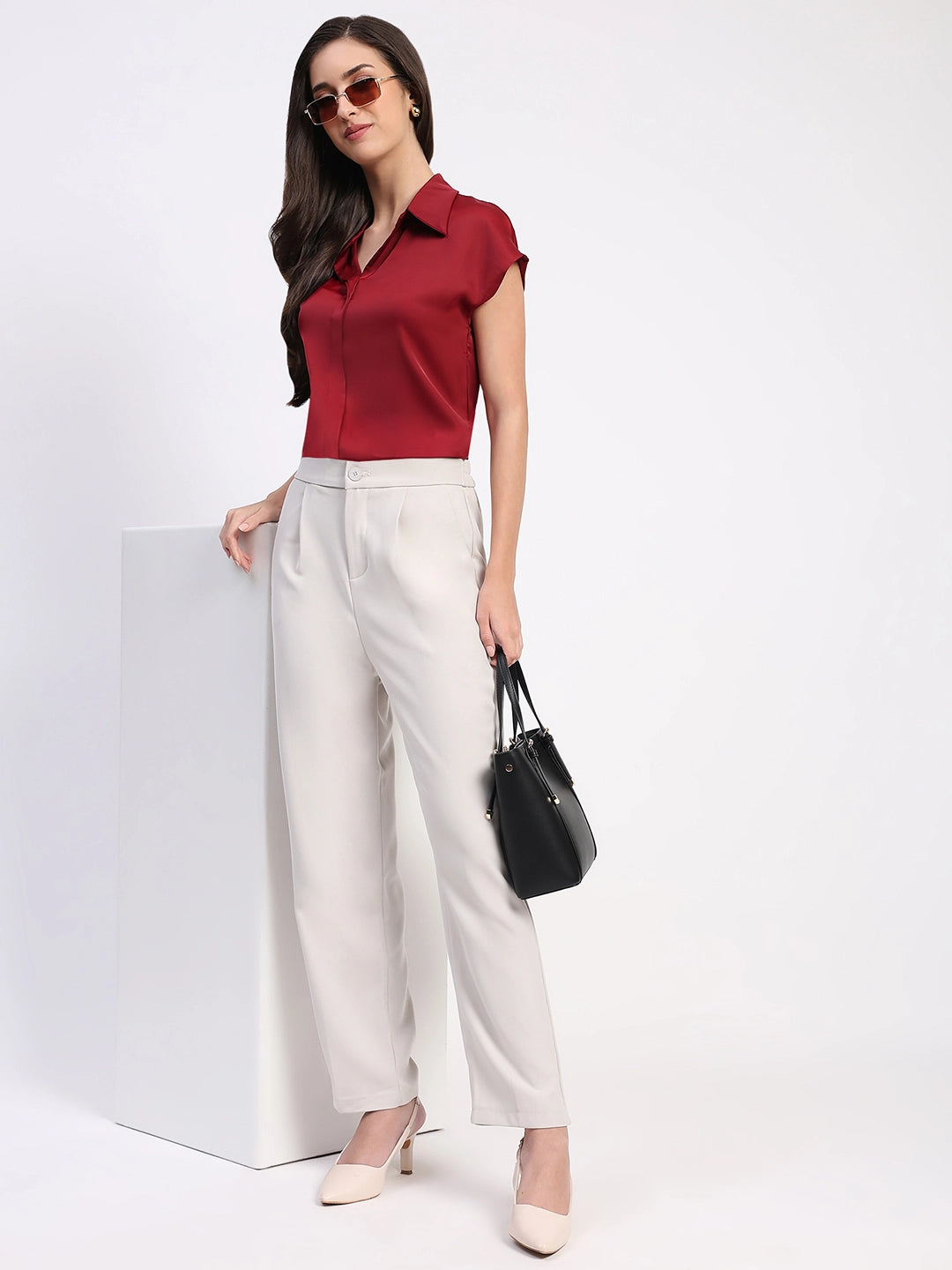 Garnet Solid Satin Loose Fit Formal Shirt - Global Republic