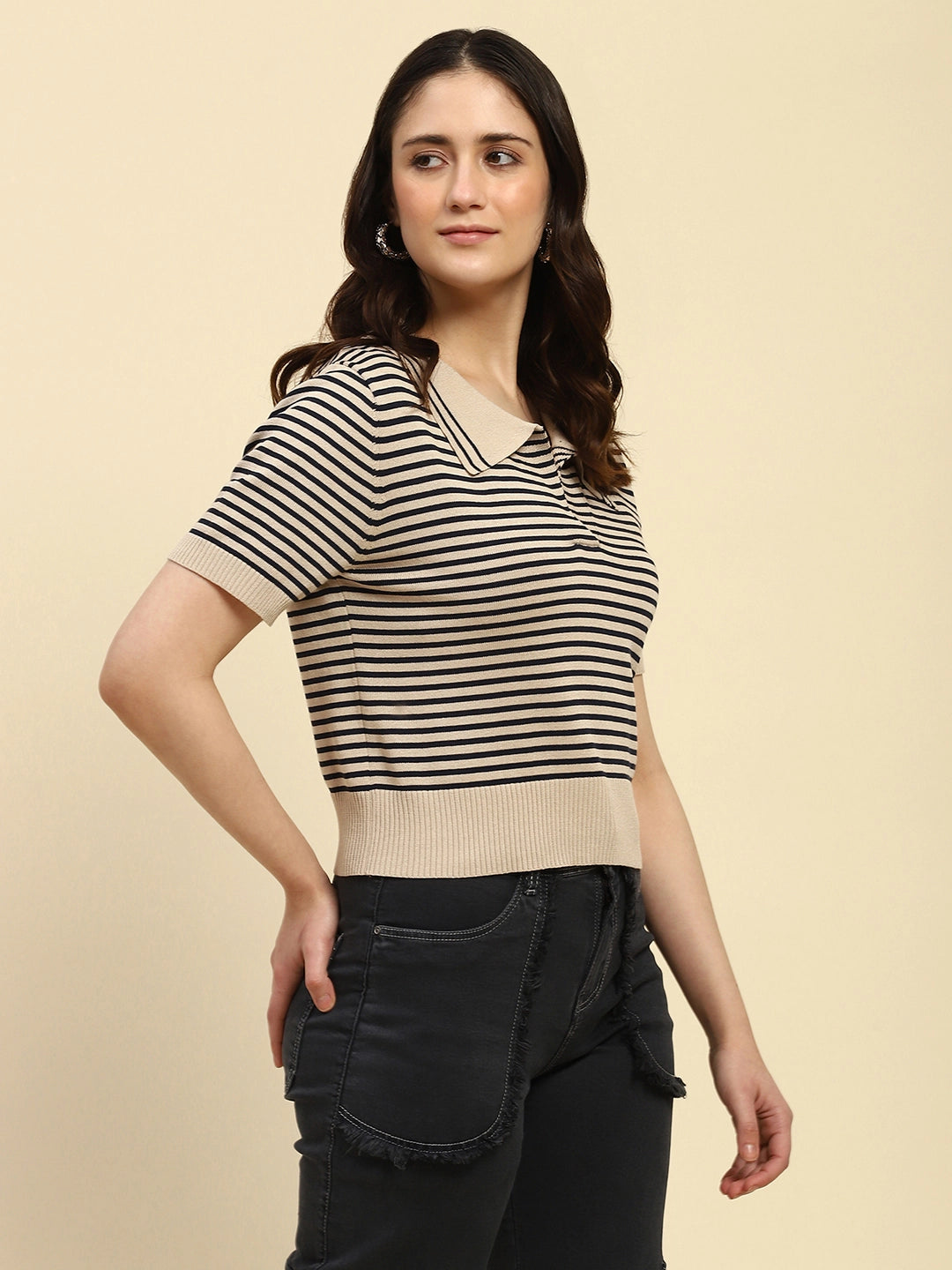 Natural Striped Viscose Boxy Top - Global Republic