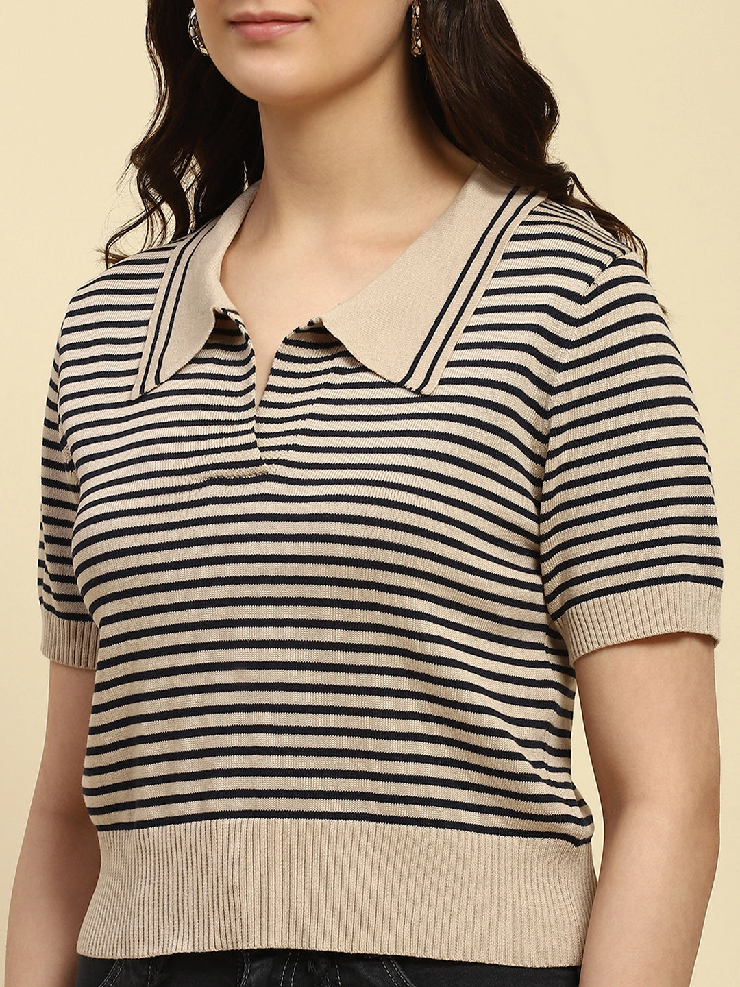 Natural Striped Viscose Boxy Top - Global Republic