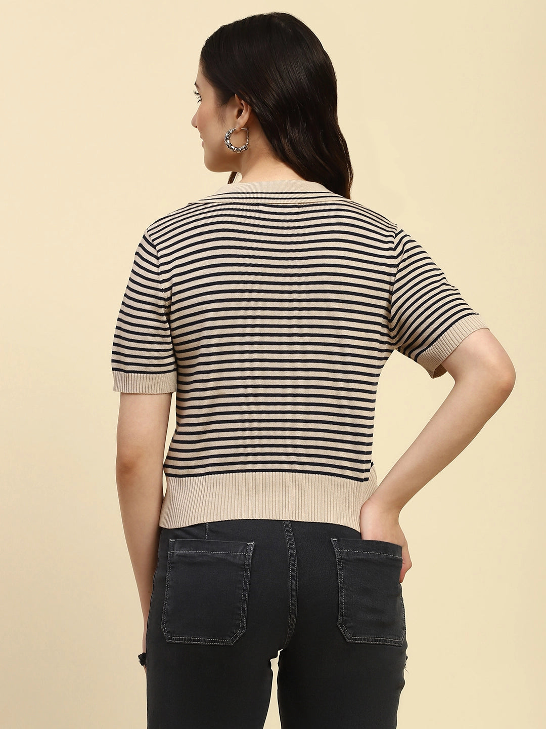 Natural Striped Viscose Boxy Top - Global Republic