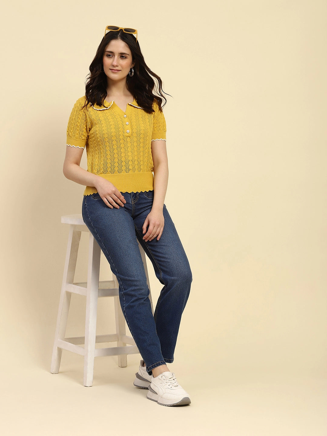 Yellow Cotton Blend Crop Top - Global Republic