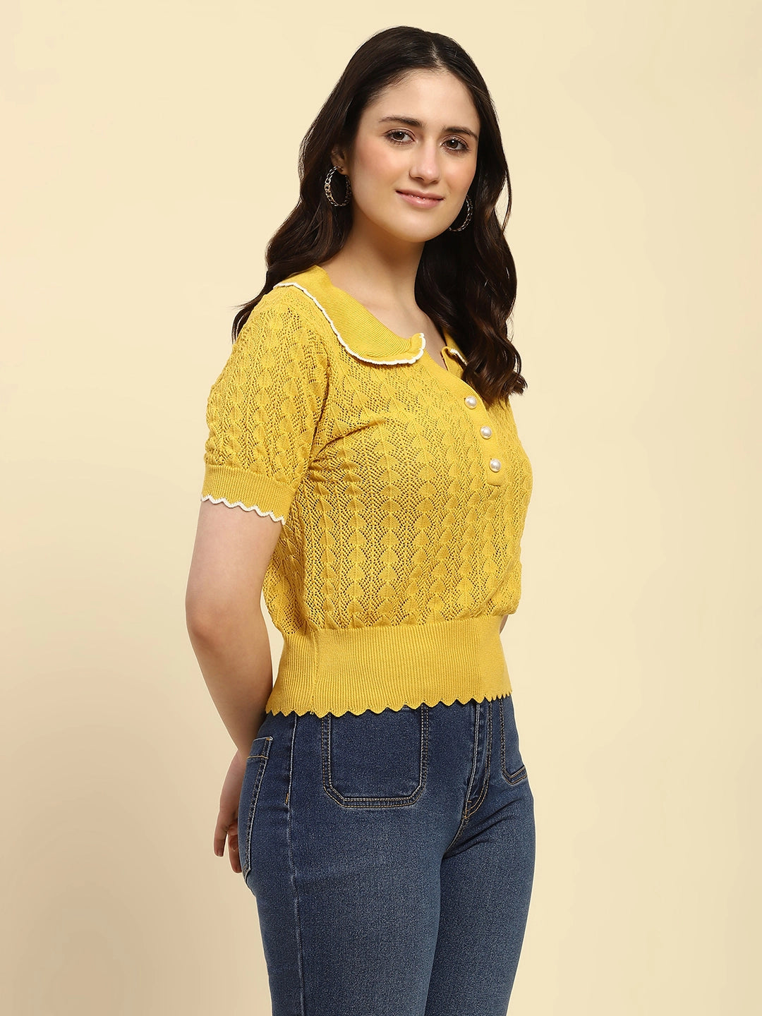 Yellow Cotton Blend Crop Top - Global Republic