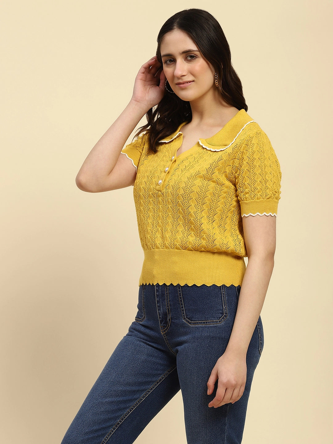 Yellow Cotton Blend Crop Top - Global Republic