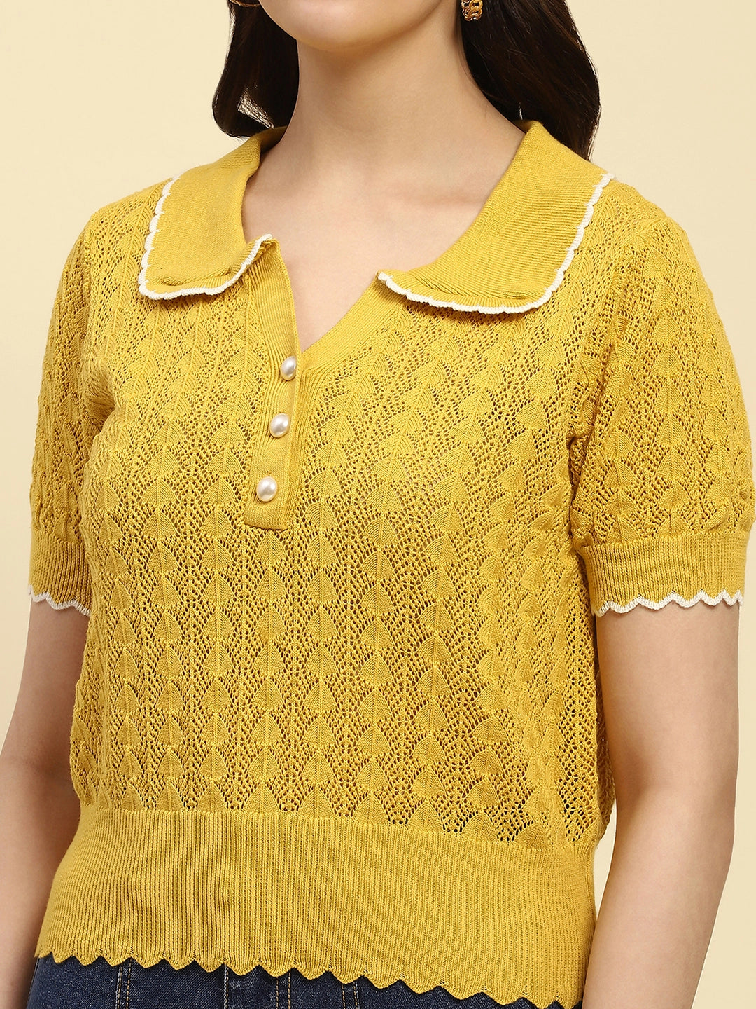 Yellow Cotton Blend Crop Top - Global Republic