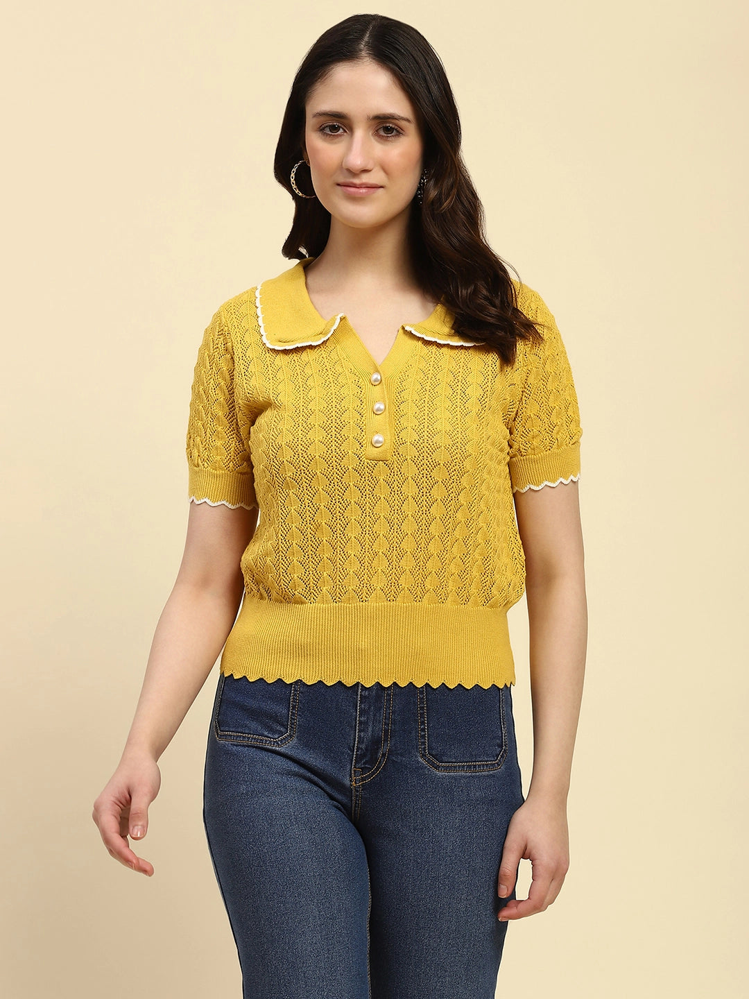 Yellow Cotton Blend Crop Top - Global Republic