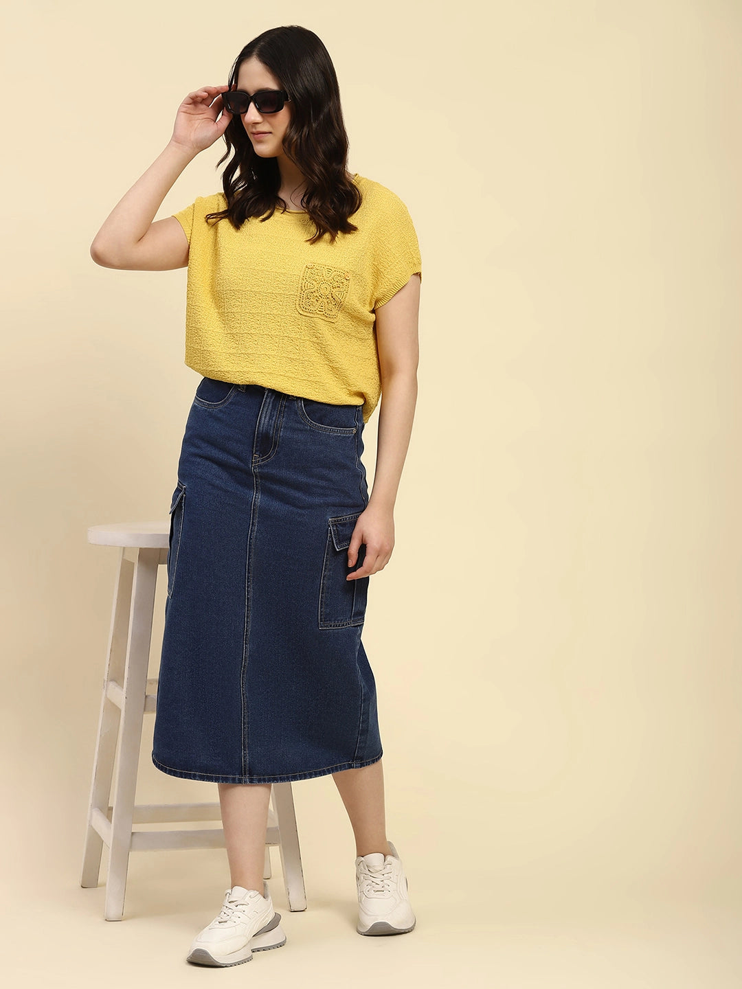 Mustard Textured Viscose Boxy Top - Global Republic