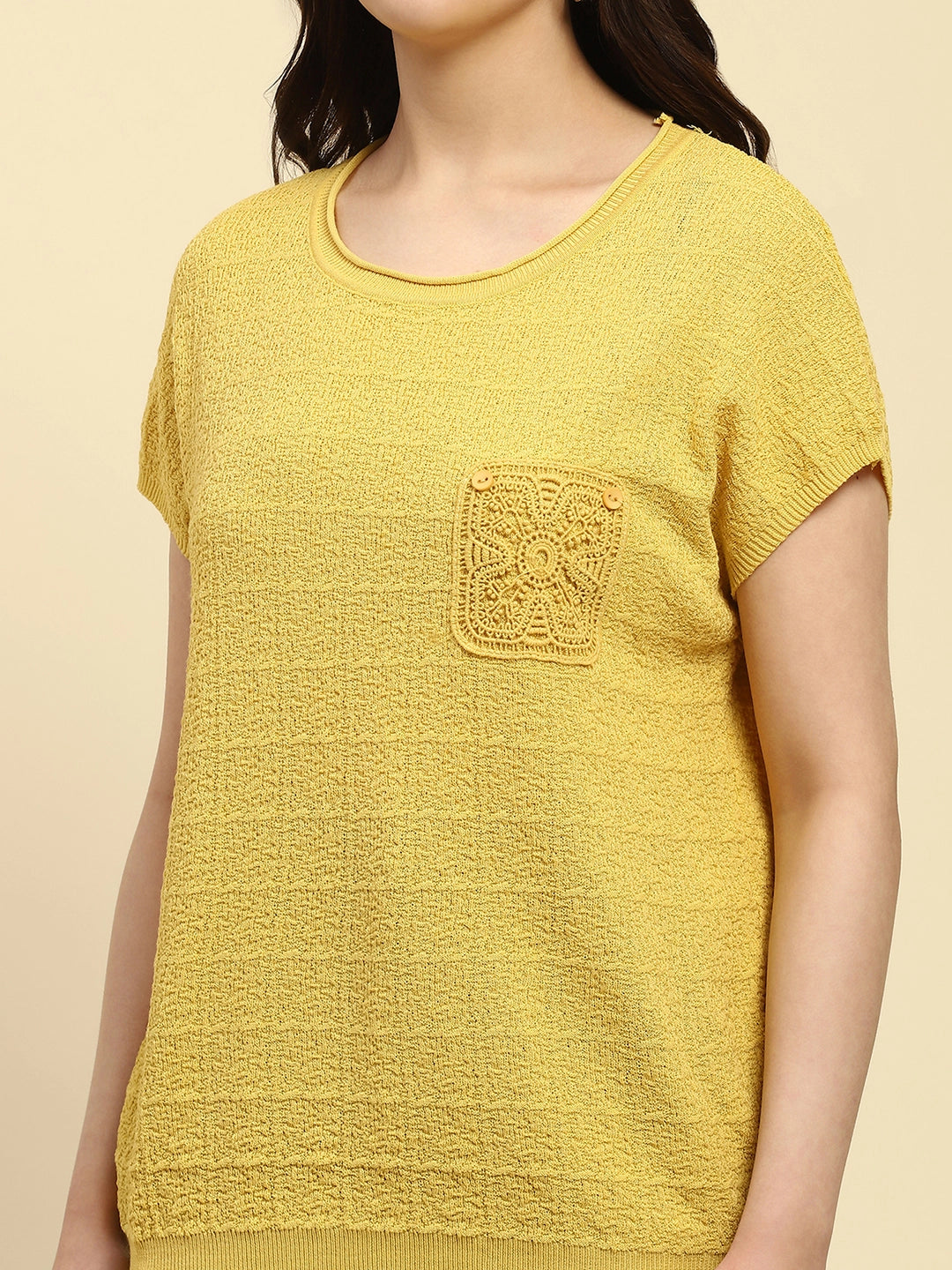 Mustard Textured Viscose Boxy Top - Global Republic
