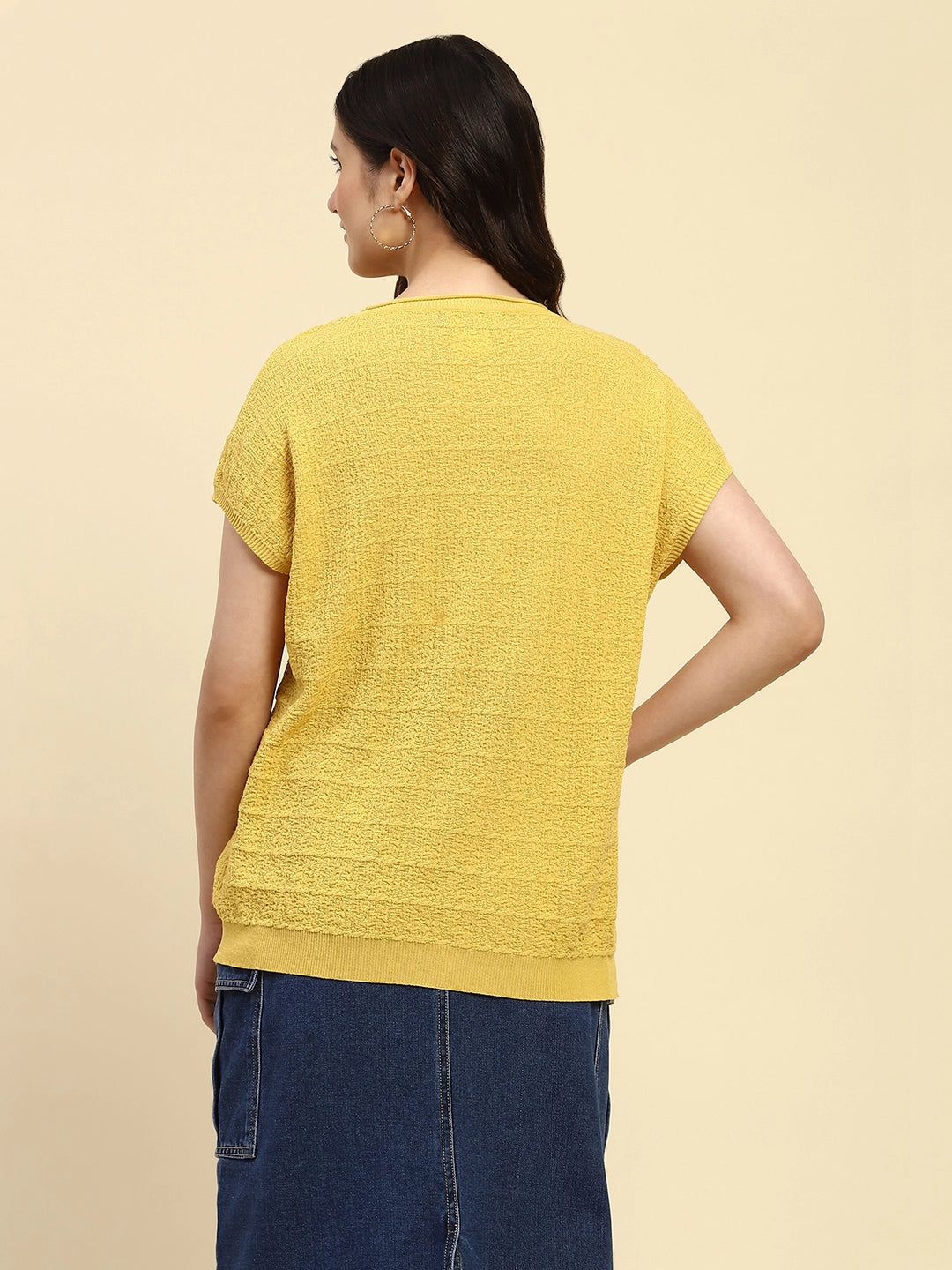Mustard Textured Viscose Boxy Top - Global Republic