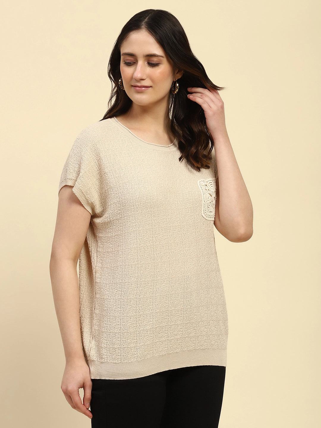 Natural Textured Viscose Boxy Top - Global Republic