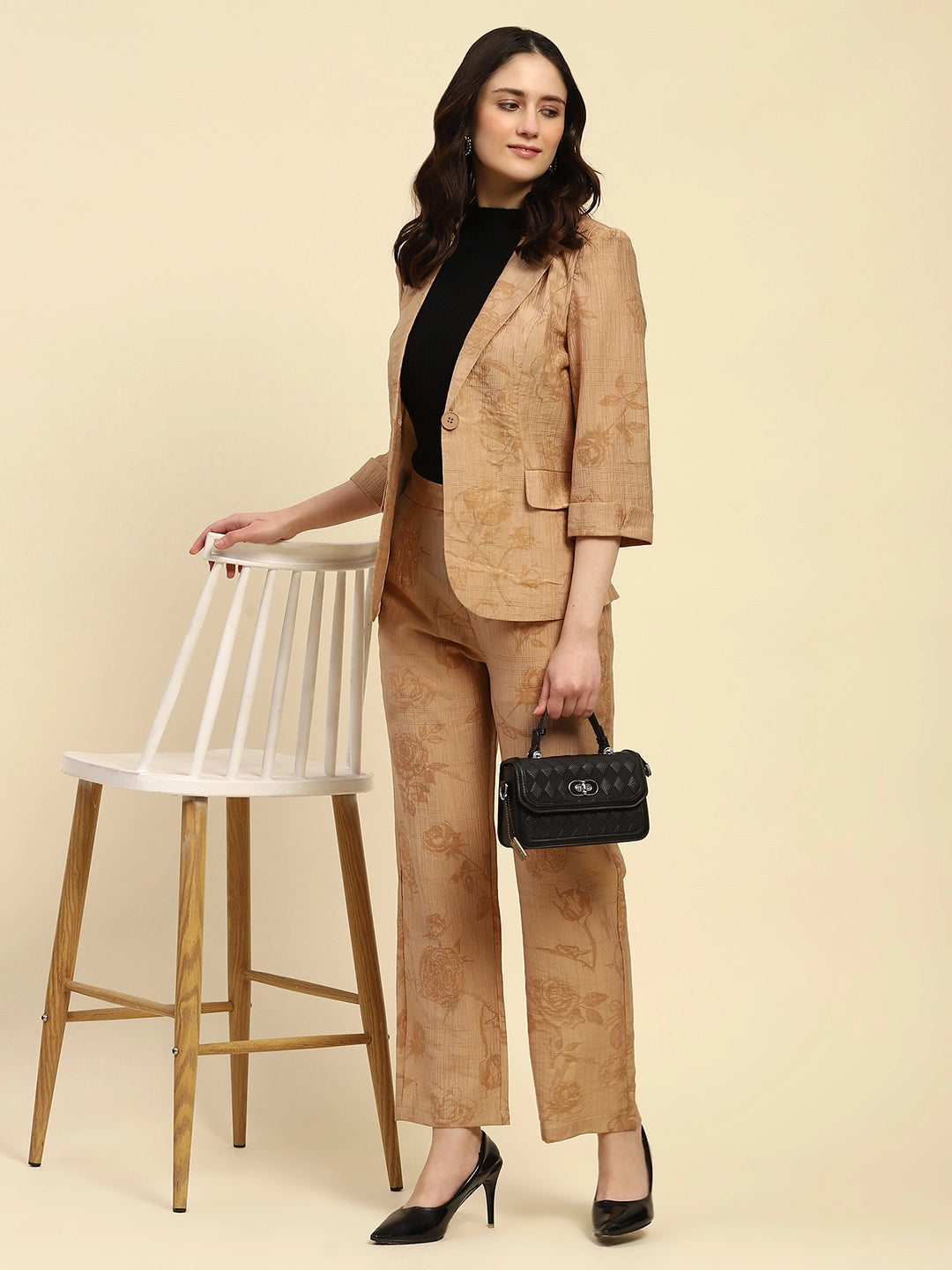 Beige Floral Tencel Relaxed Co-ord Set - Global Republic