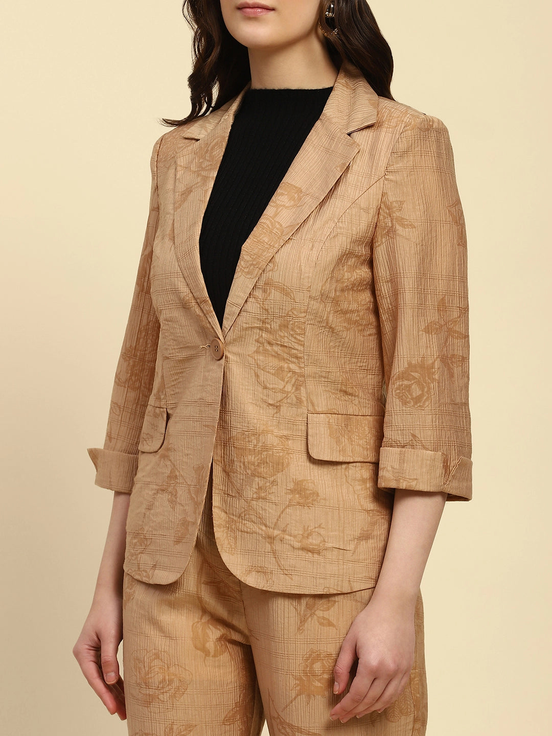 Beige Floral Tencel Relaxed Co-ord Set - Global Republic