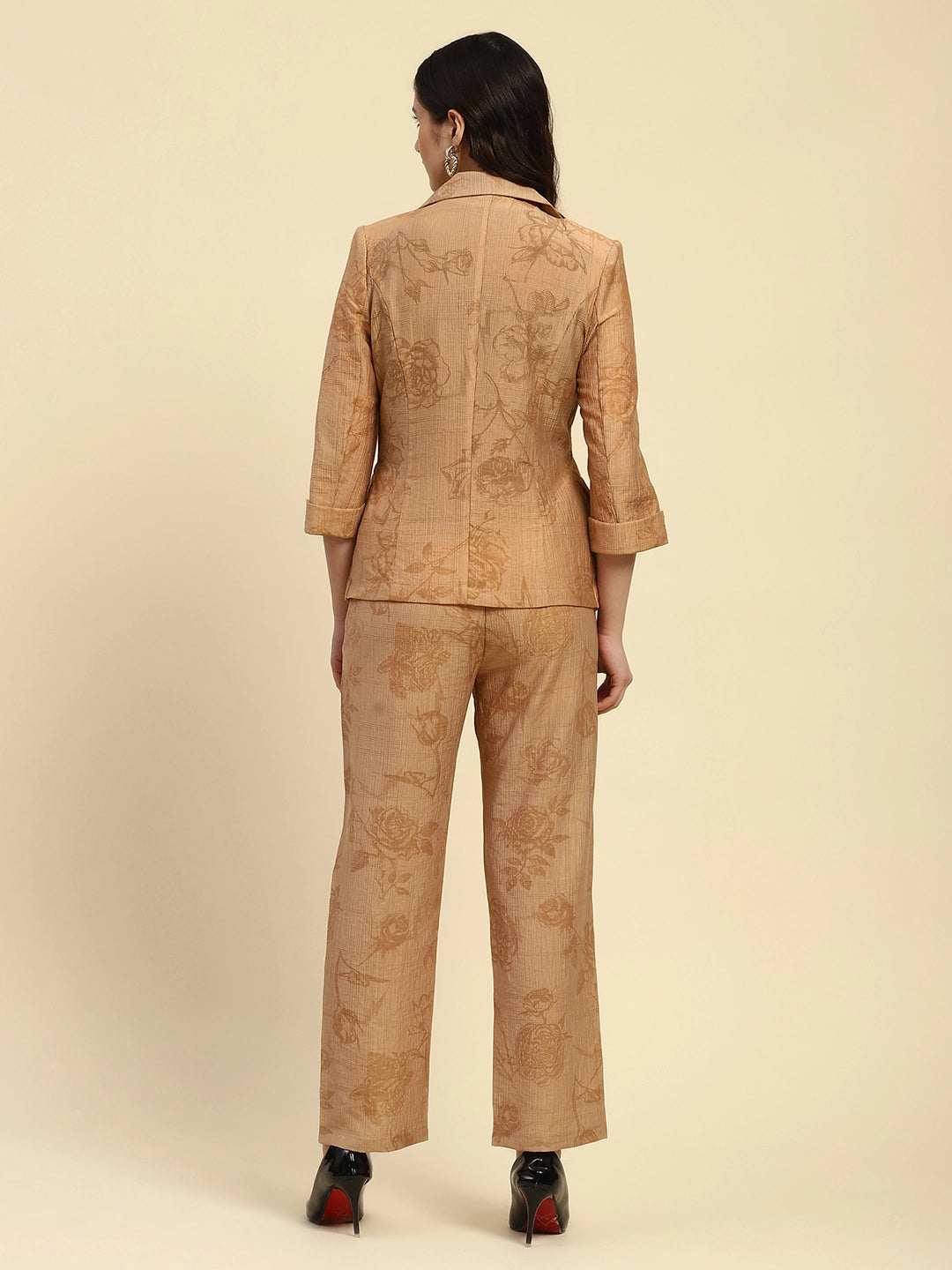 Beige Floral Tencel Relaxed Co-ord Set - Global Republic