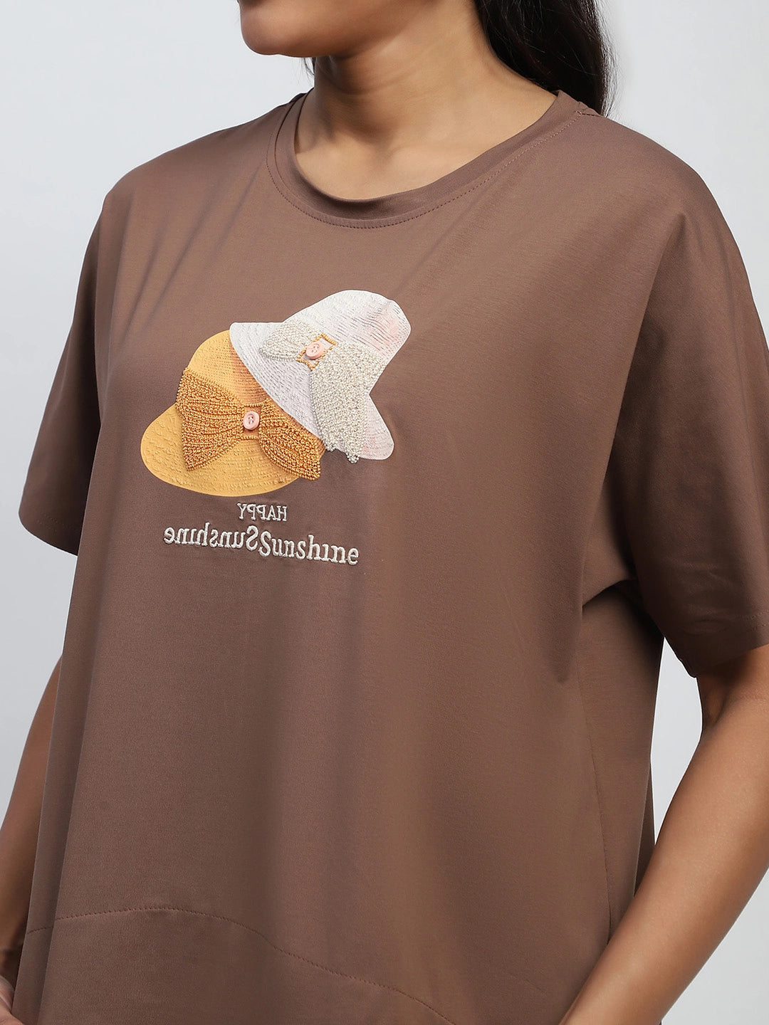 Brown Cotton Embroidered Boxy Top - Global Republic