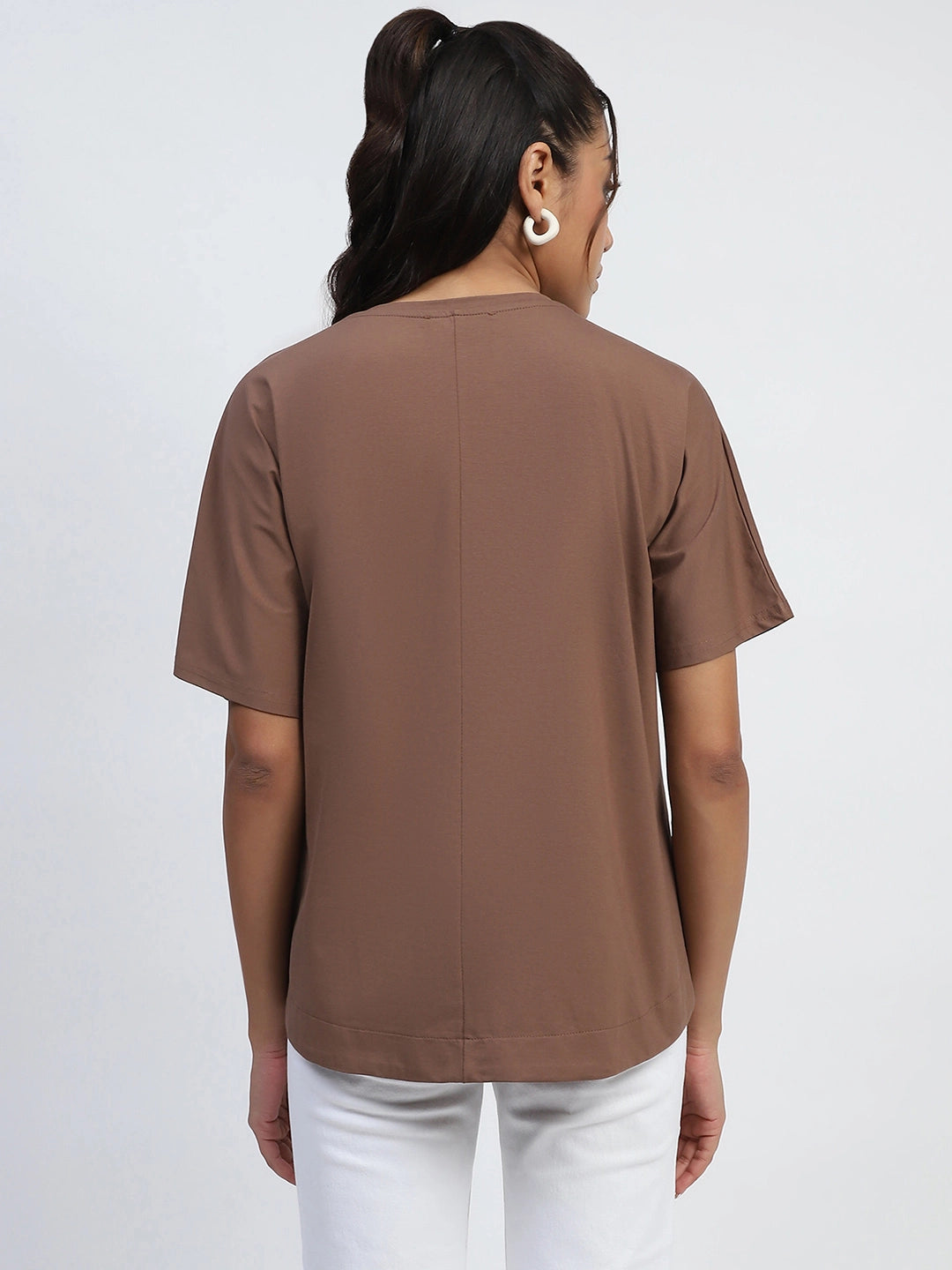 Brown Cotton Embroidered Boxy Top - Global Republic