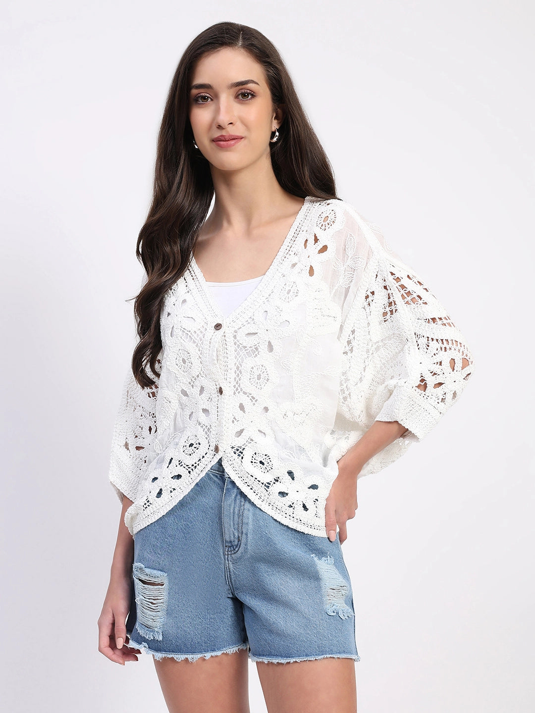 Cotton Embroidered Batwing Shrug - Global Republic