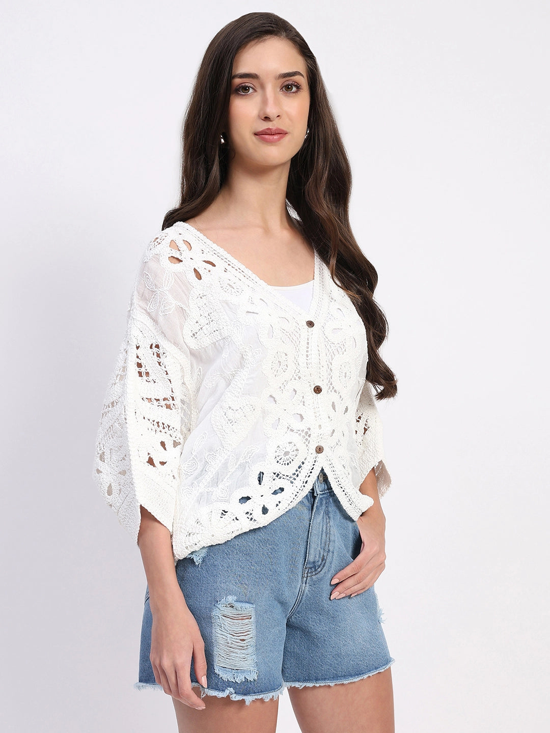 Cotton Embroidered Batwing Shrug - Global Republic