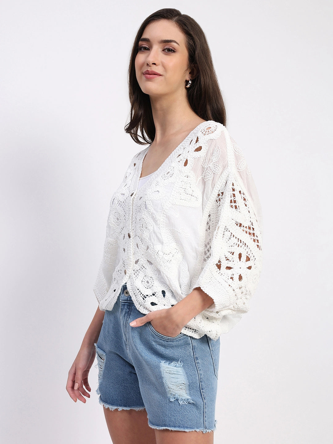 Cotton Embroidered Batwing Shrug - Global Republic