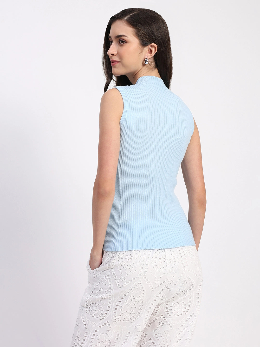 Blue Stretchable Knit Skivvy Top - Global Republic