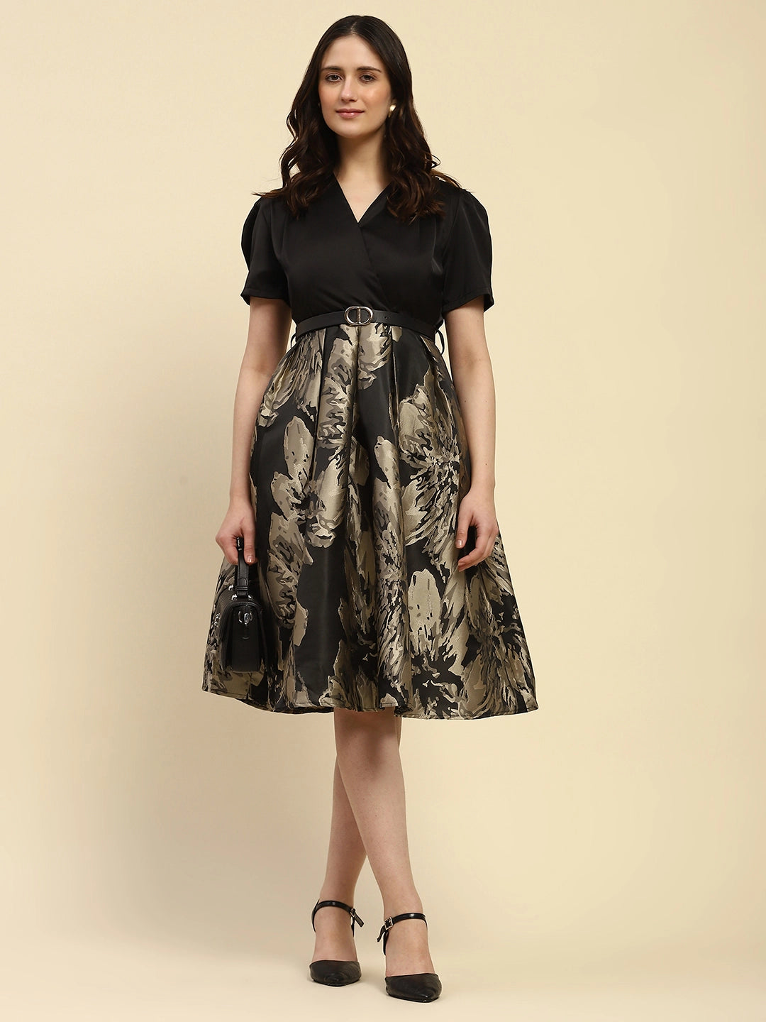 Black Satin Fit & Flare Dress - Global Republic