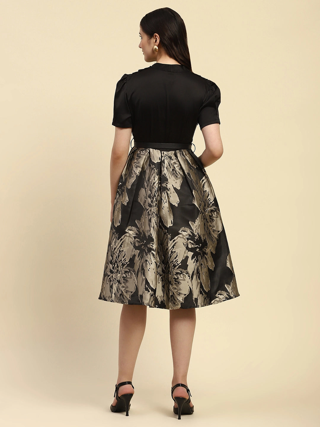 Black Satin Fit & Flare Dress - Global Republic