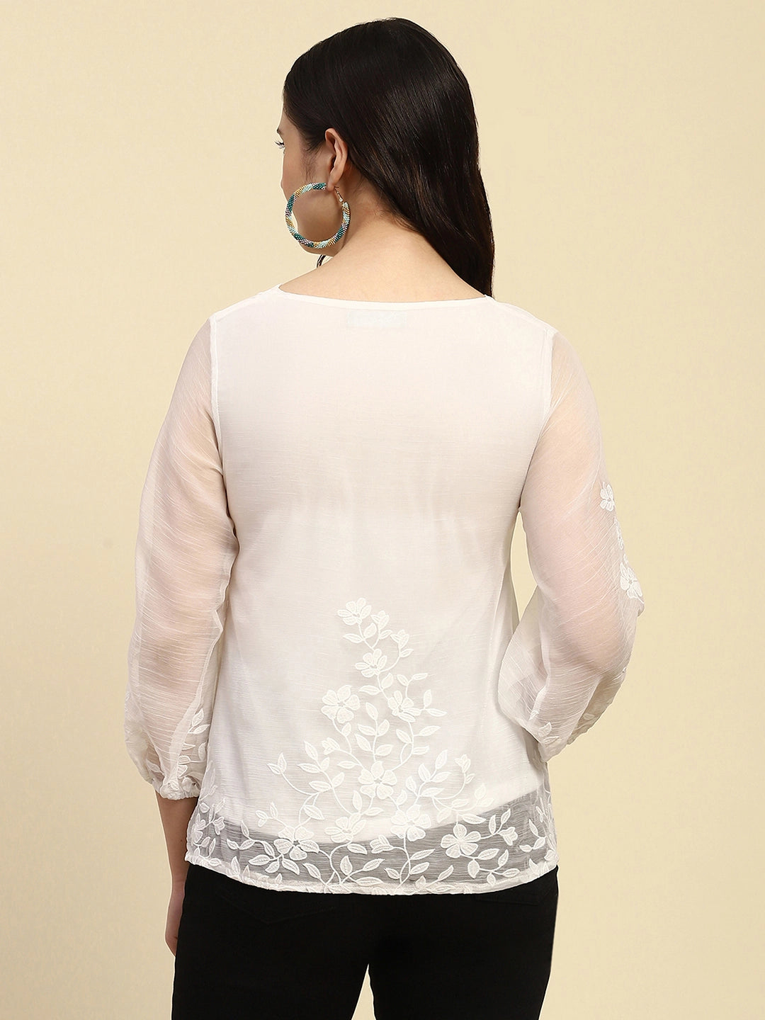 White Embroidered Chiffon Top - Global Republic
