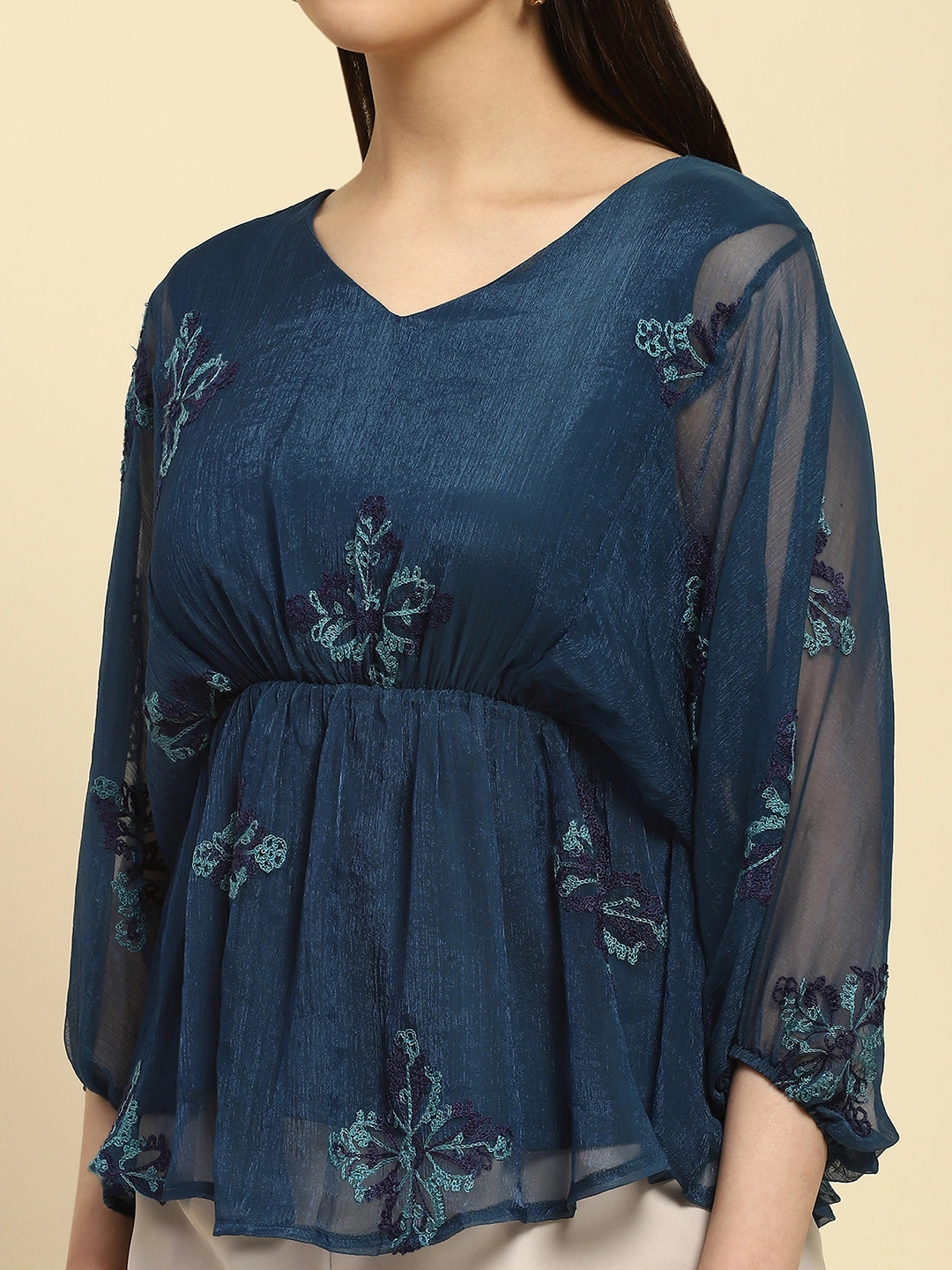 Teal Embroidered Top - Global Republic