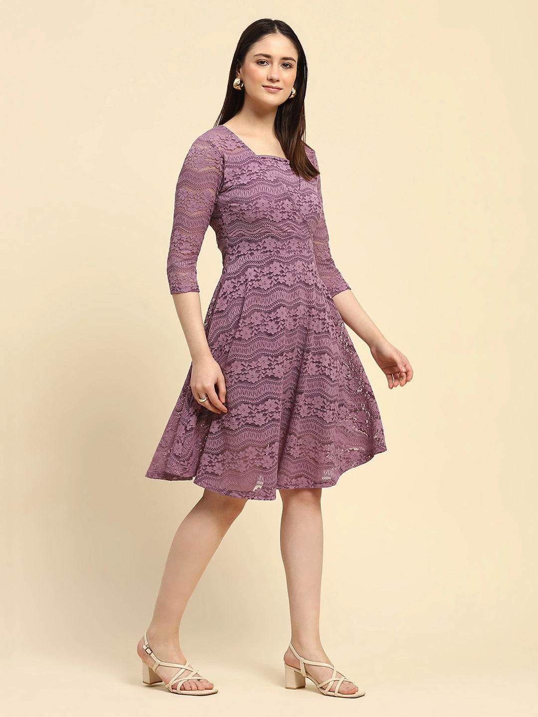 Lace Floral Fit & Flare Dress - Global Republic