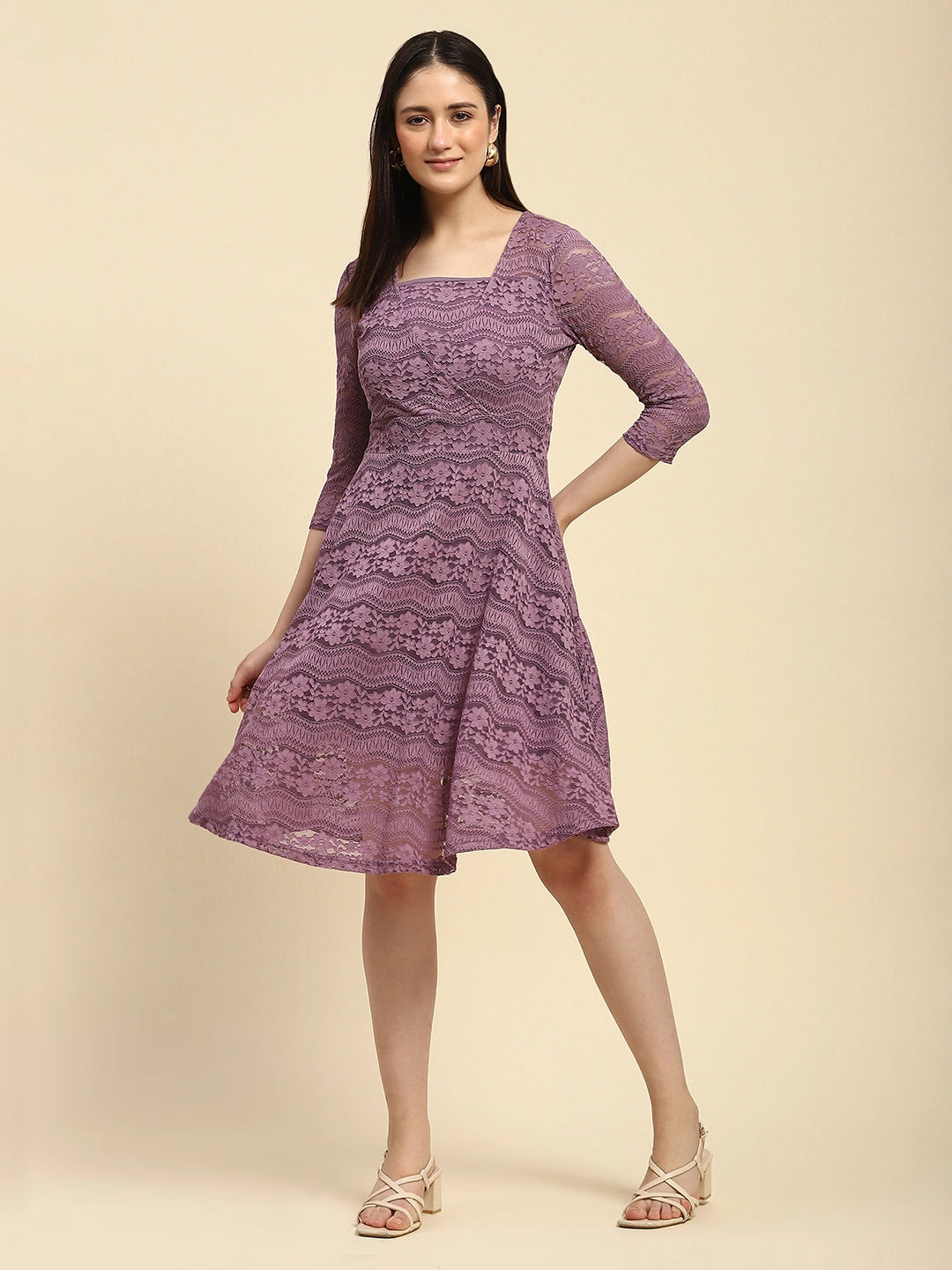 Lace Floral Fit & Flare Dress - Global Republic