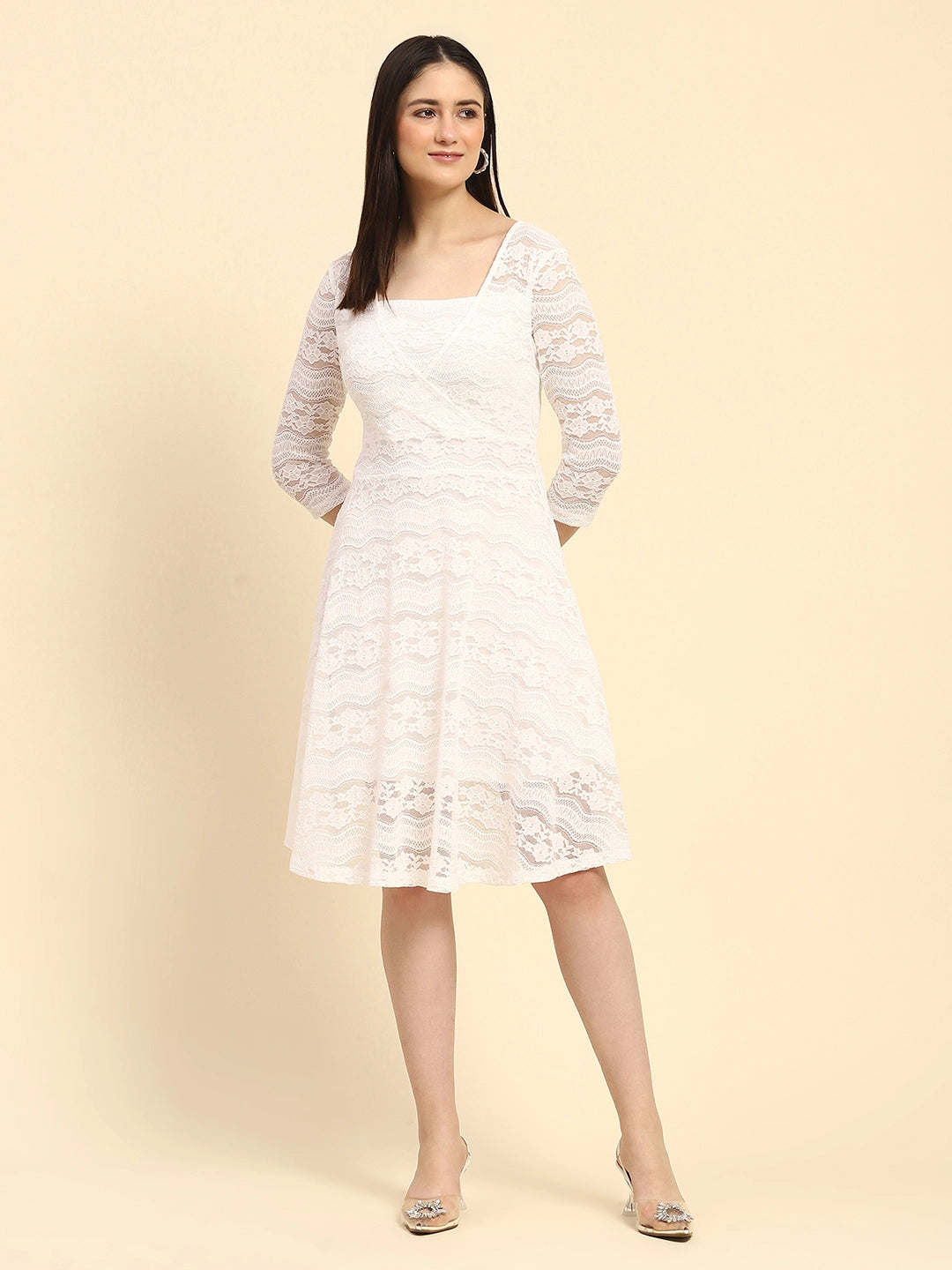 Lace Floral Flared Dress - Global Republic