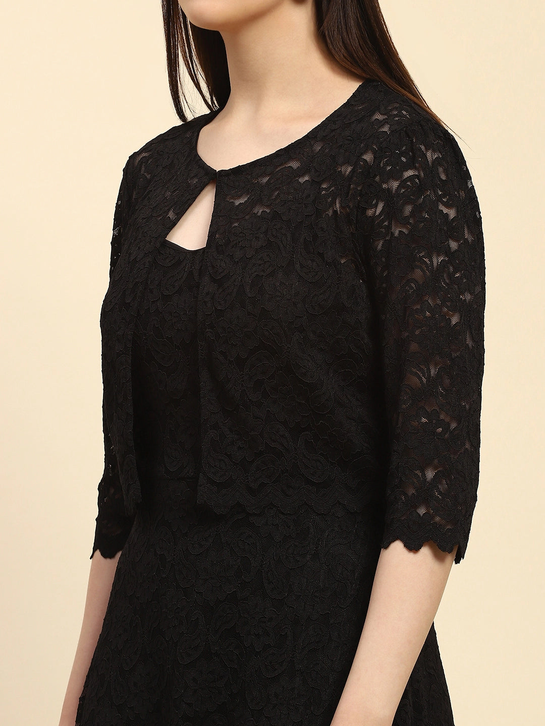 Black Floral Lace Fit & Flare Dress - Global Republic