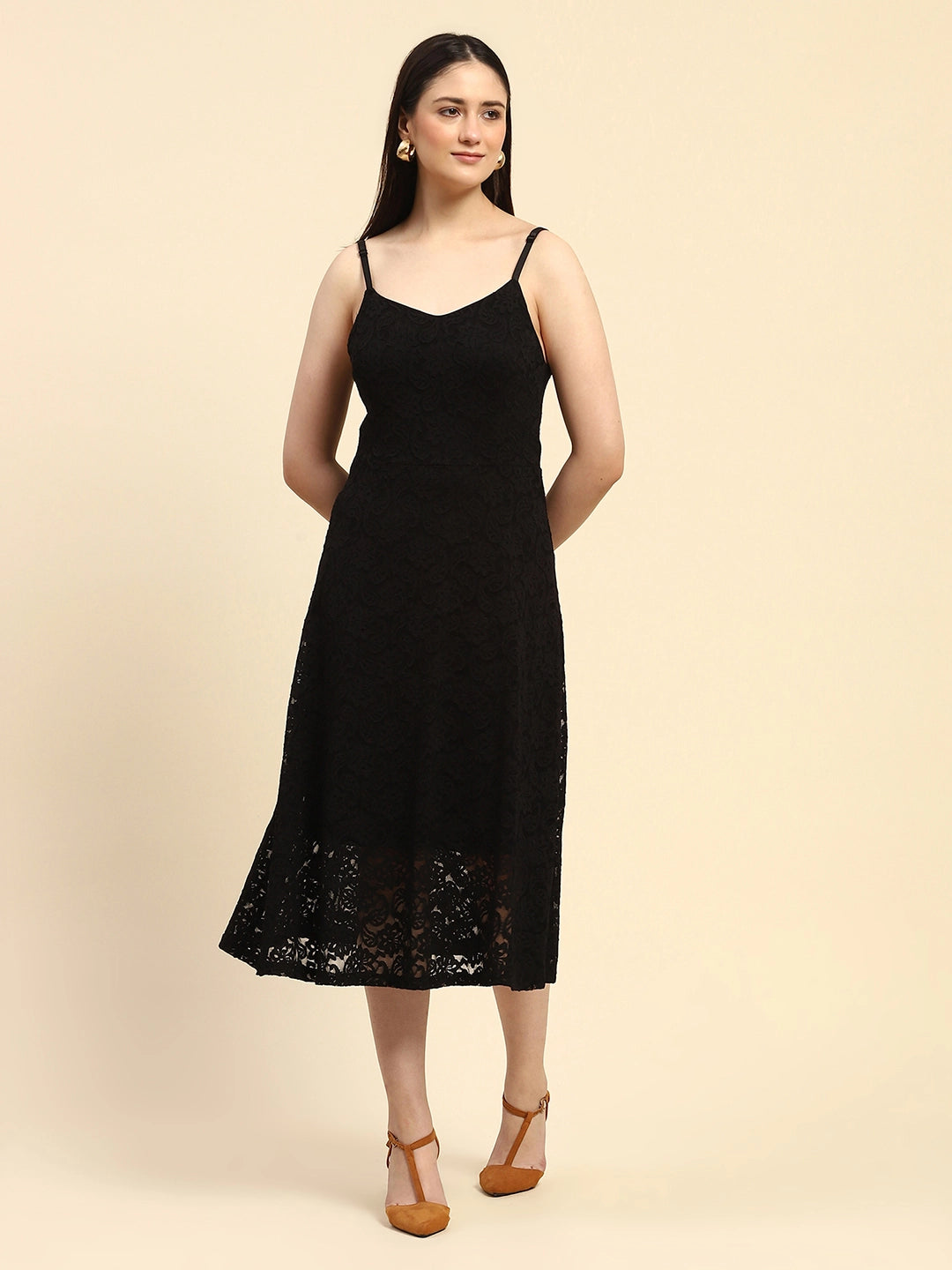 Black Floral Lace Fit & Flare Dress - Global Republic