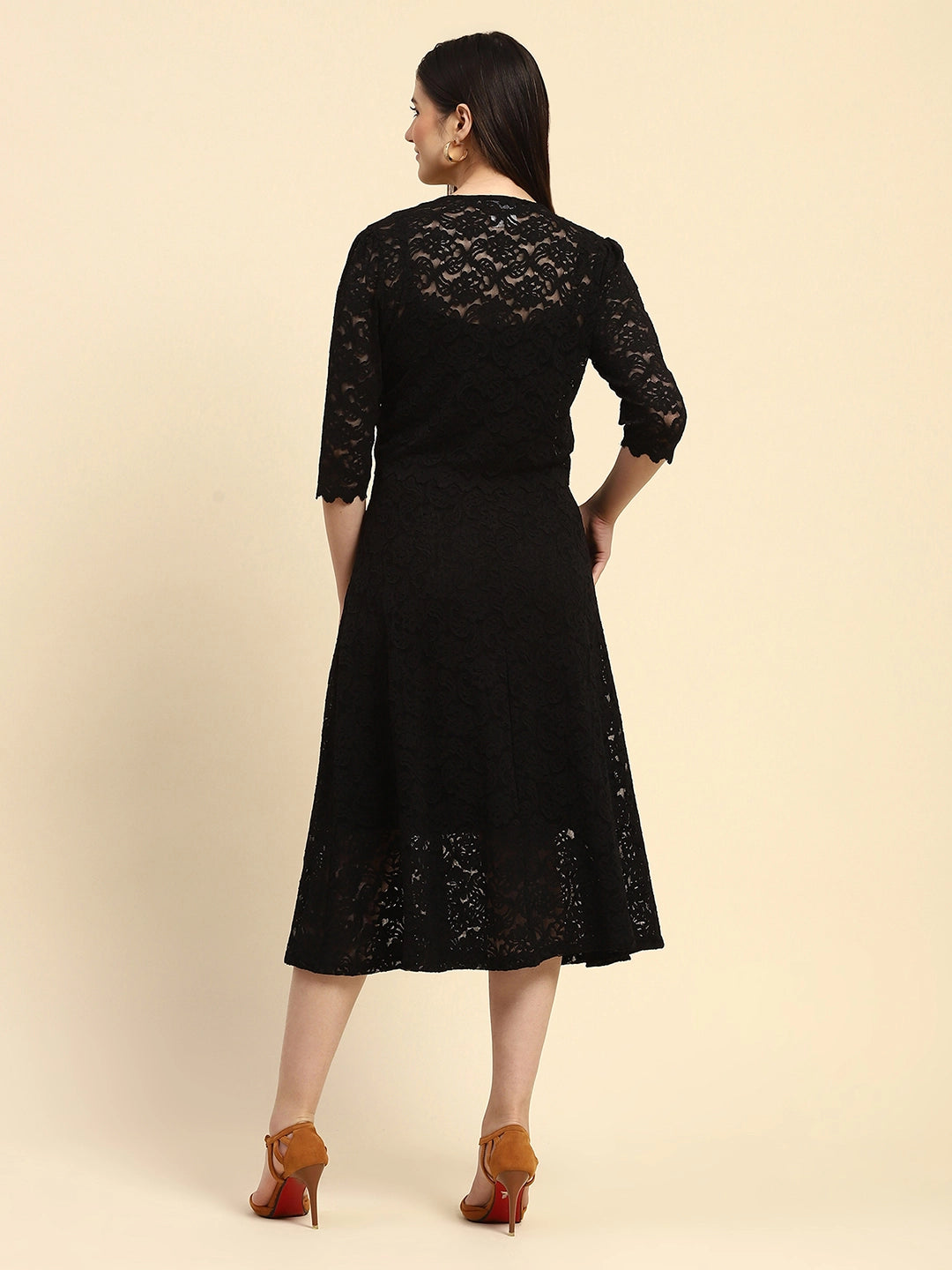 Black Floral Lace Fit & Flare Dress - Global Republic