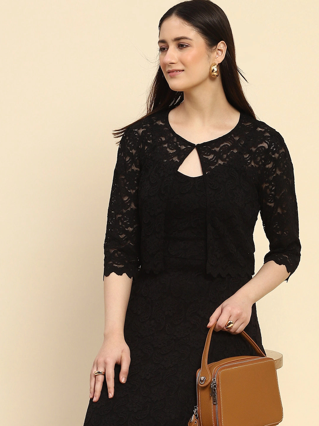 Black Floral Lace Fit & Flare Dress - Global Republic