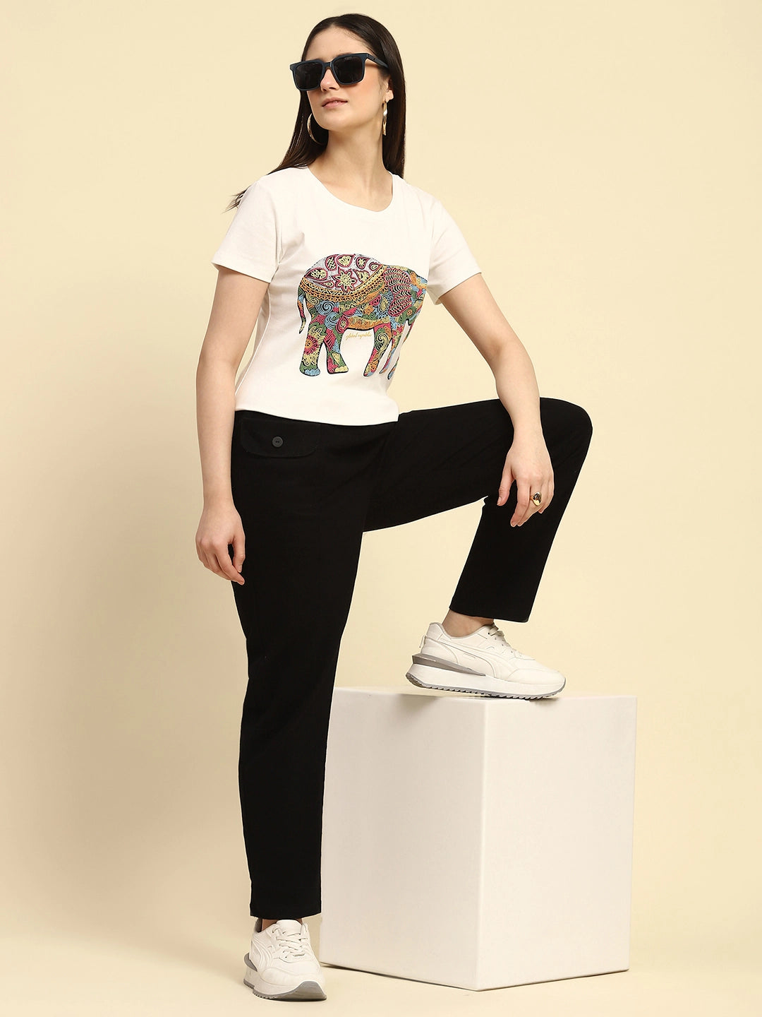 Ecru Graphic Cotton Regular Fit Top - Global Republic