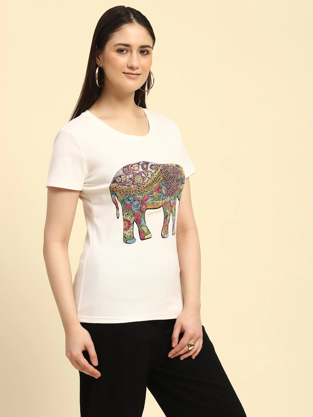 Ecru Graphic Cotton Regular Fit Top - Global Republic