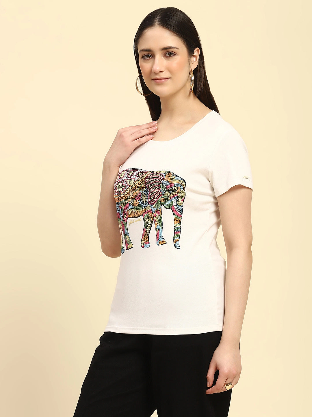 Ecru Graphic Cotton Regular Fit Top - Global Republic
