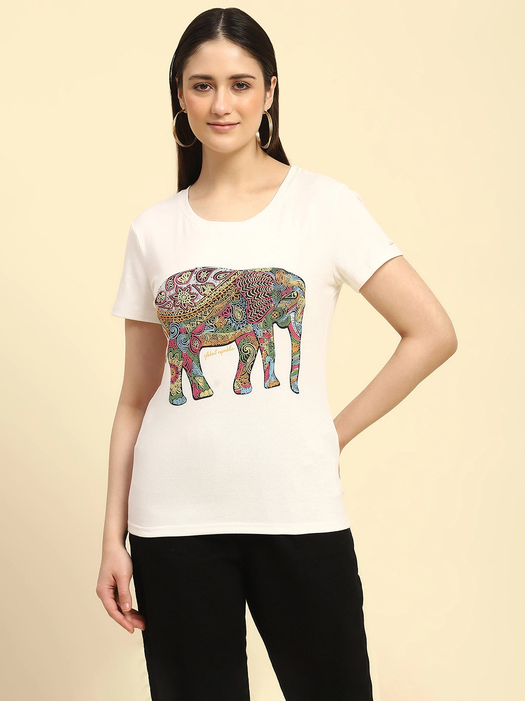 Ecru Graphic Cotton Regular Fit Top - Global Republic