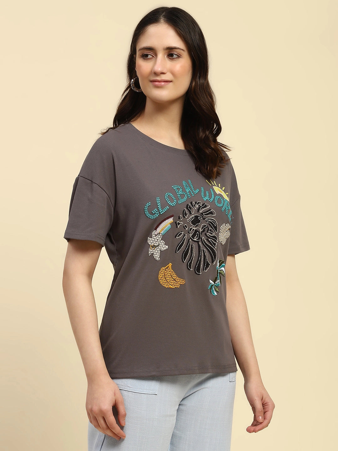 Oversized Embroidered Cotton Top - Global Republic