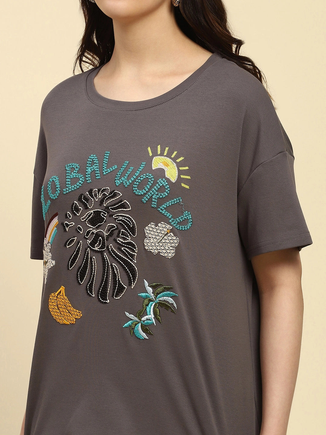 Oversized Embroidered Cotton Top - Global Republic