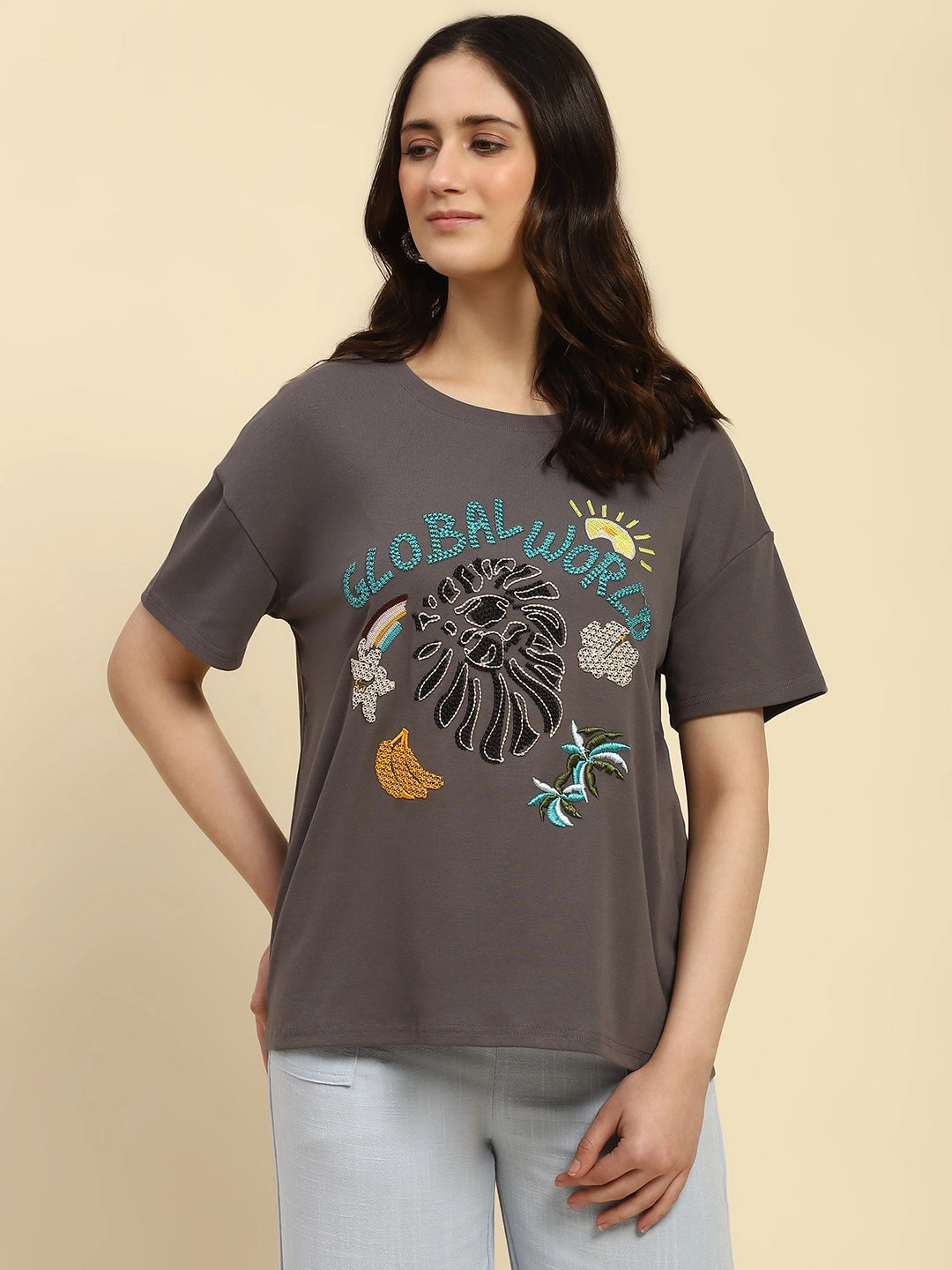 Oversized Embroidered Cotton Top - Global Republic