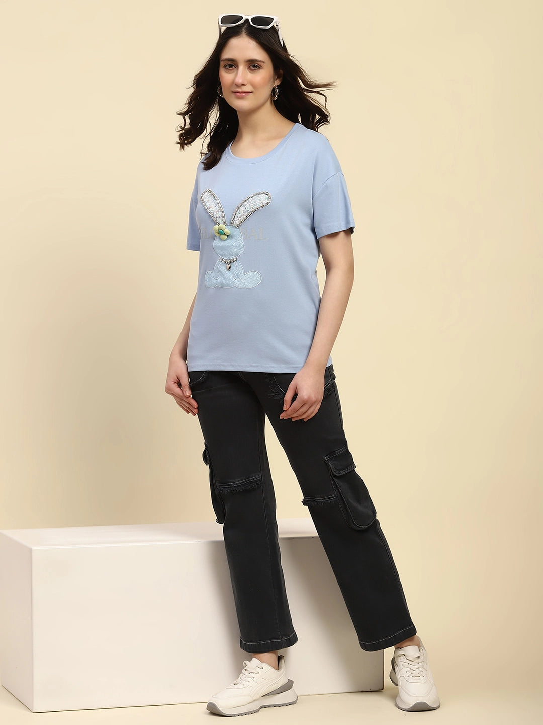 Blue Embroidered Cotton Loose Top - Global Republic