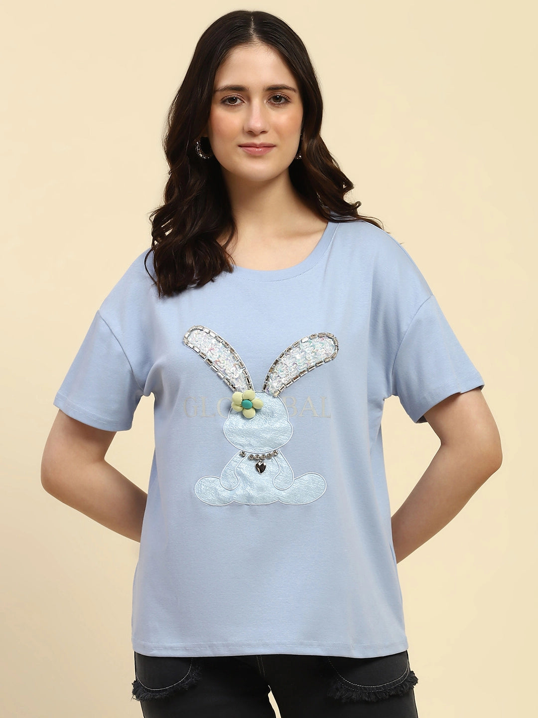 Blue Embroidered Cotton Loose Top - Global Republic