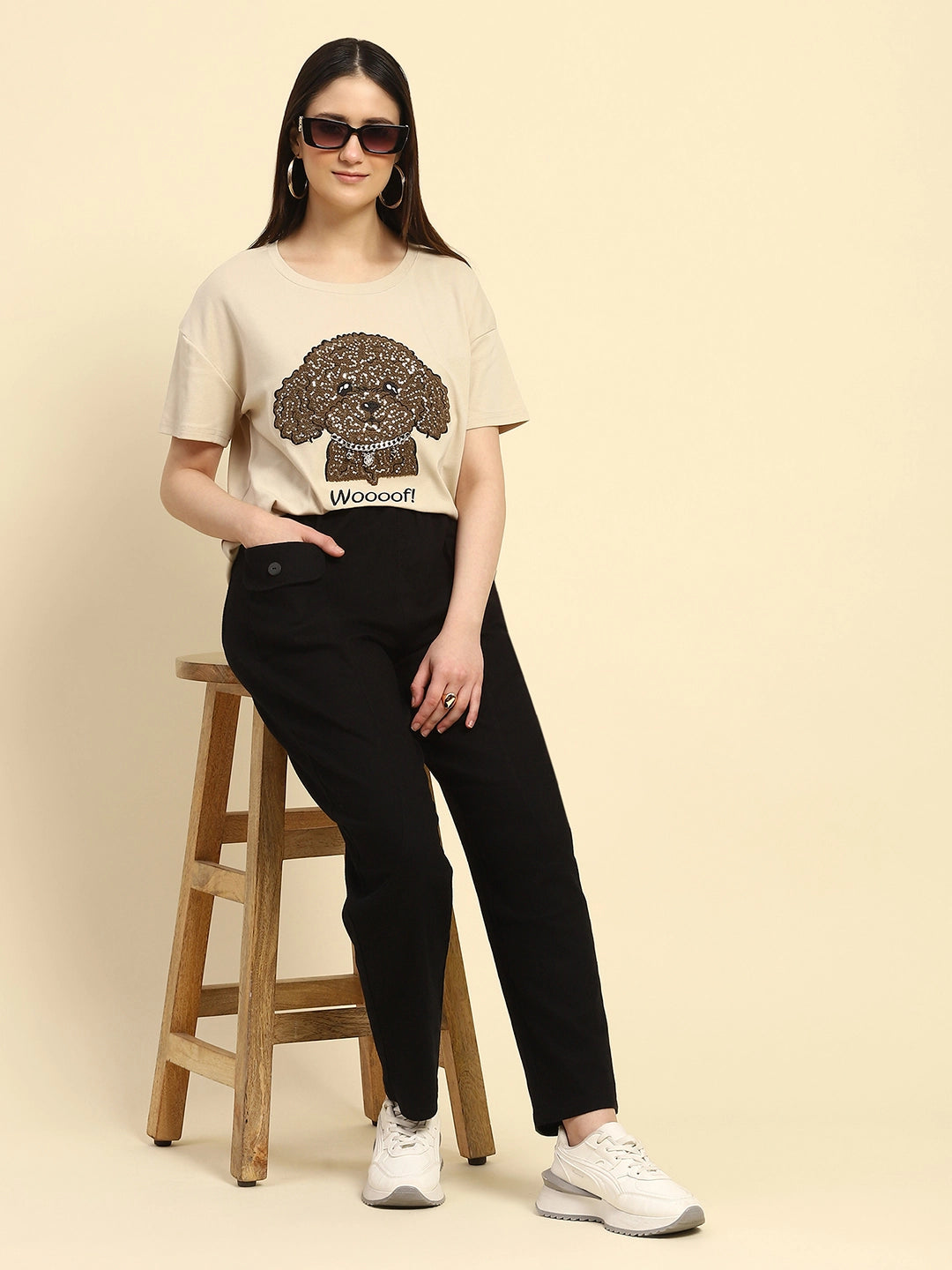 Beige Embroidered Cotton Loose Fit Top - Global Republic
