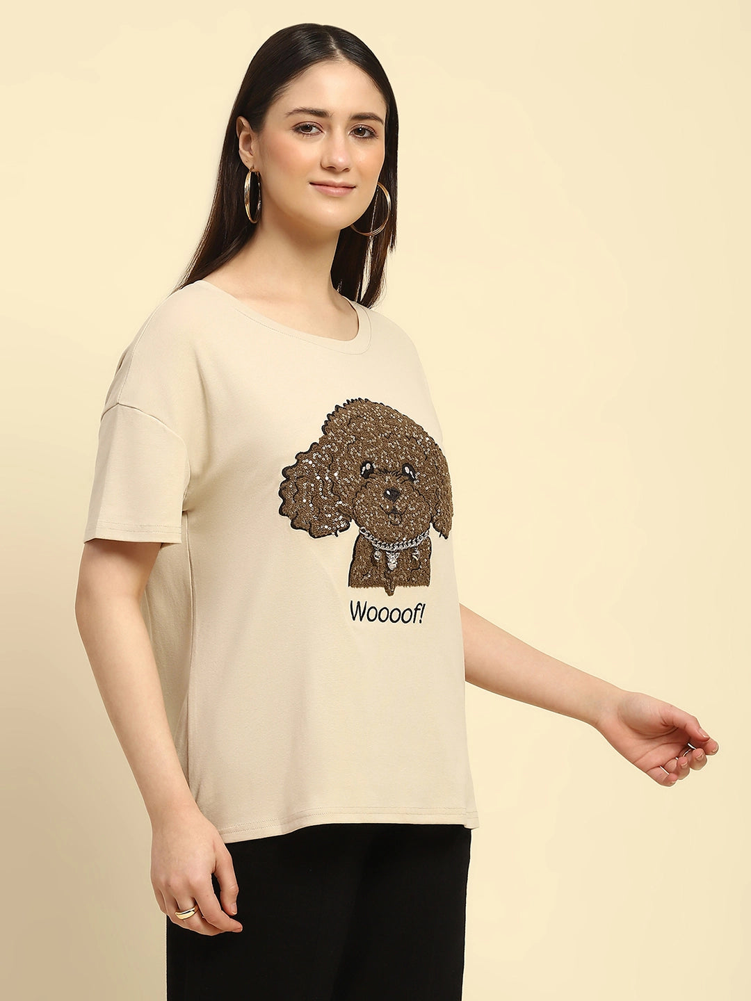 Beige Embroidered Cotton Loose Fit Top - Global Republic