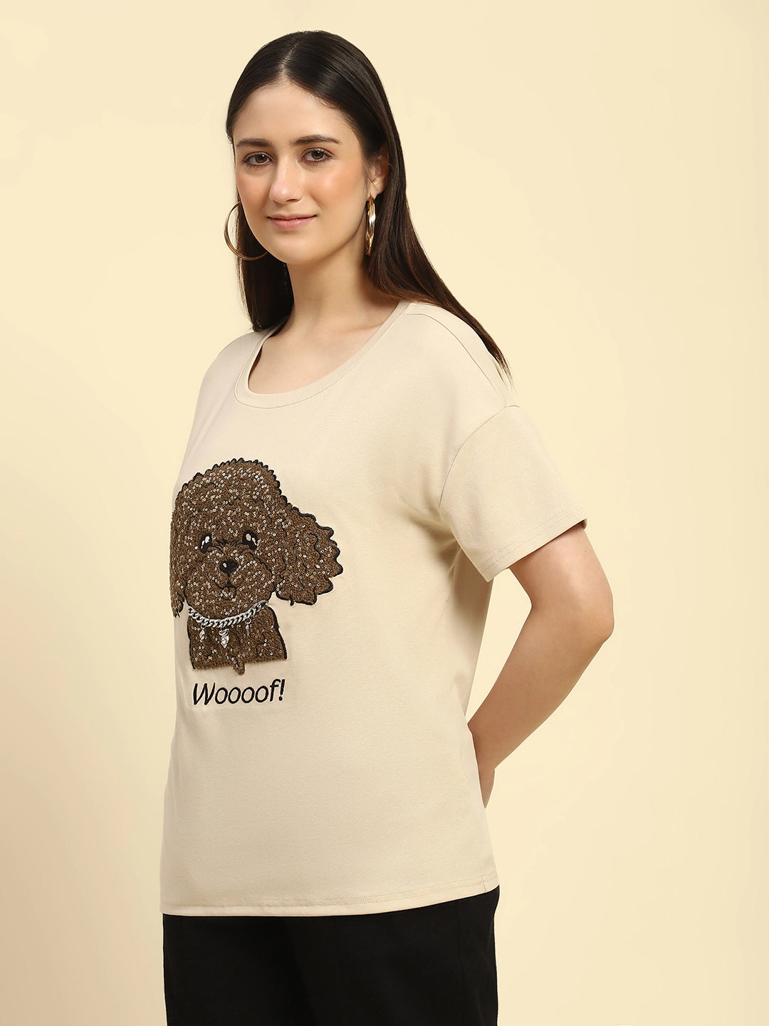 Beige Embroidered Cotton Loose Fit Top - Global Republic