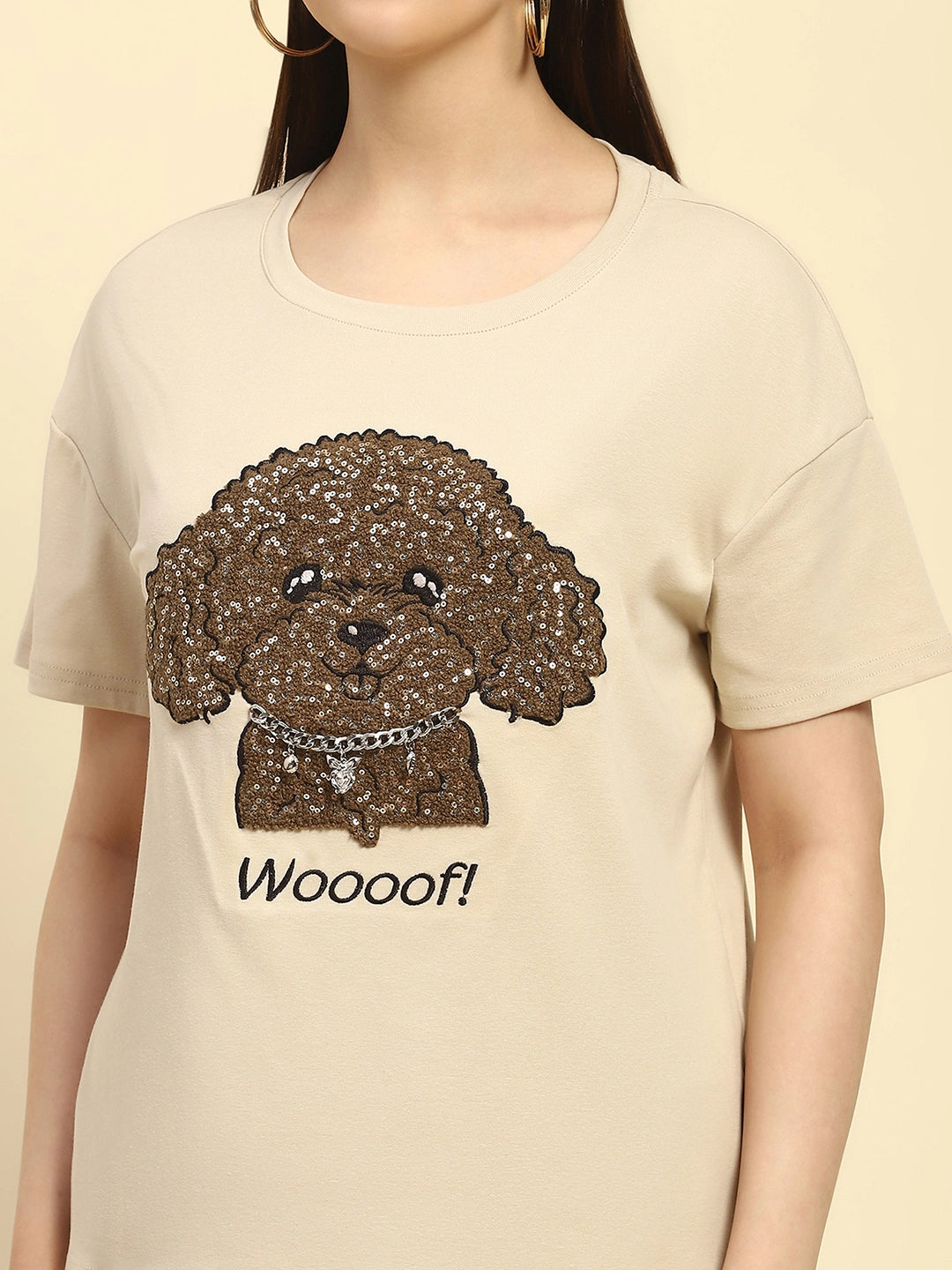 Beige Embroidered Cotton Loose Fit Top - Global Republic